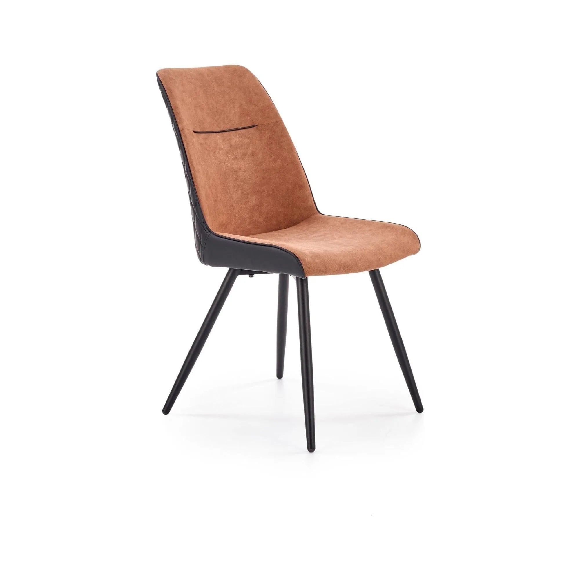 Scaun tapitat K323, maro/negru, piele ecologica/metal, 45x59x88 cm