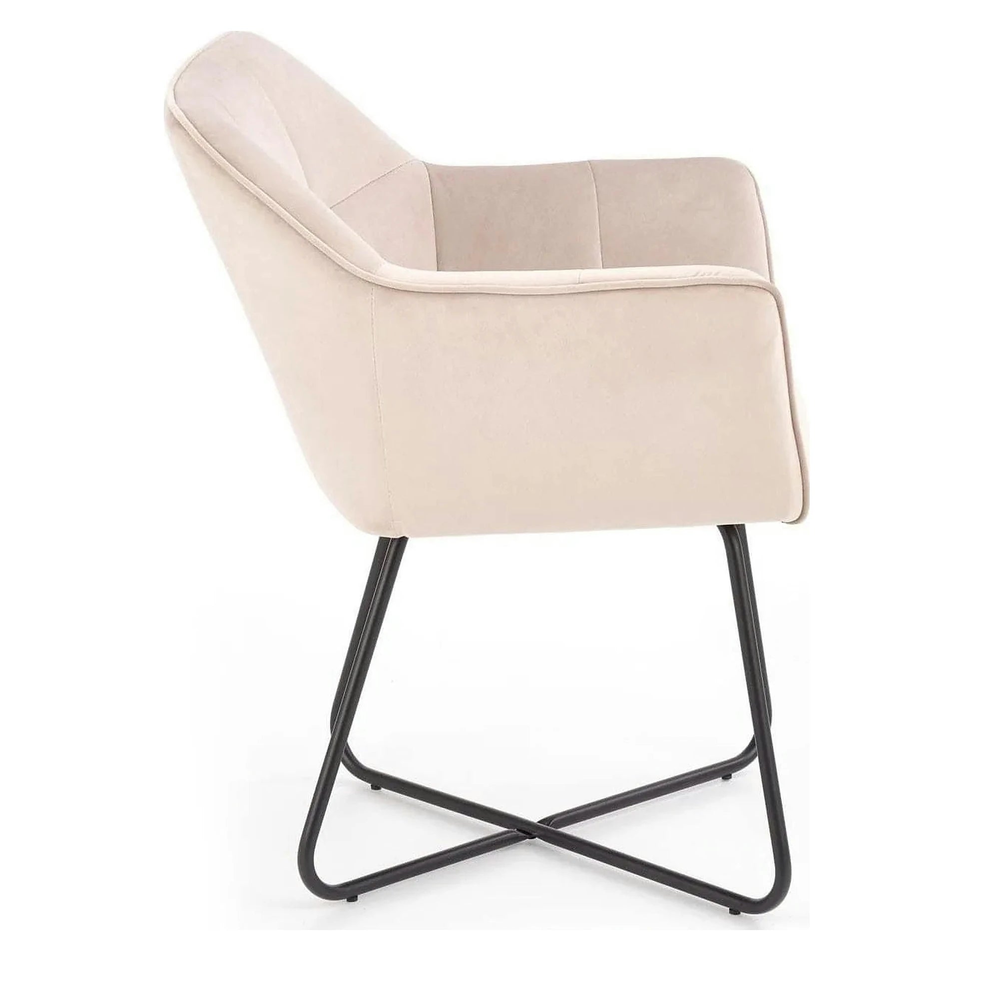 Scaun tapitat K377, bej/negru, stofa catifelata/metal, 60x62x81 cm