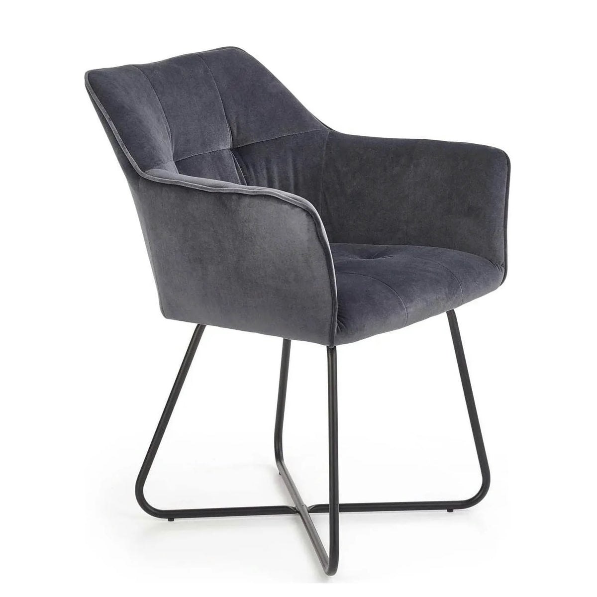 Scaun tapitat K377, gri inchis/negru, stofa catifelata/metal, 60x62x81 cm