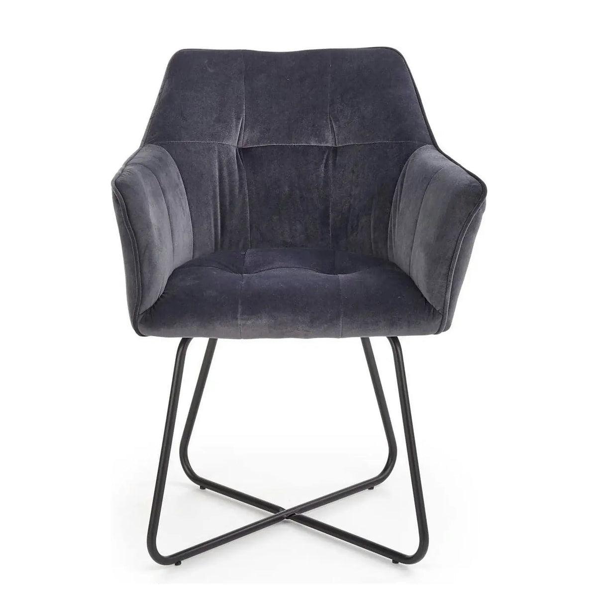 Scaun tapitat K377, gri inchis/negru, stofa catifelata/metal, 60x62x81 cm