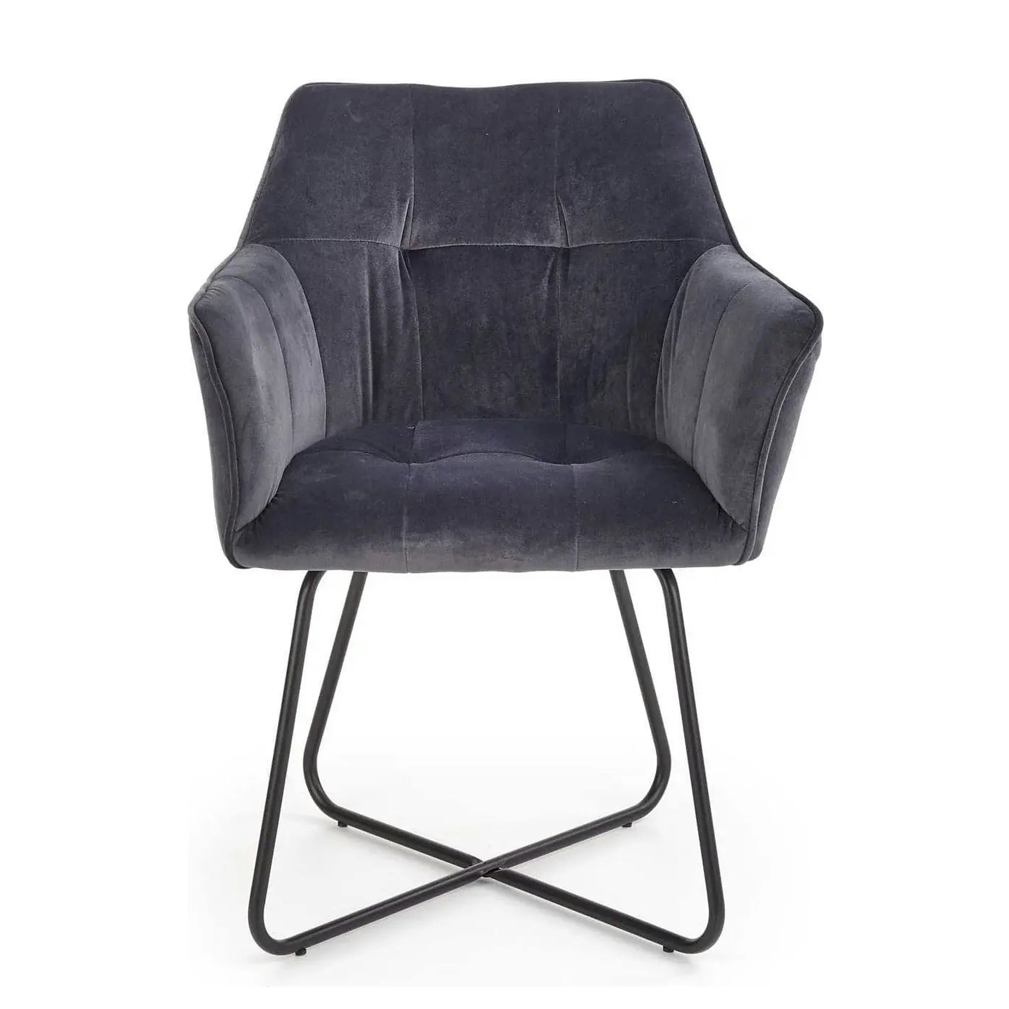 Scaun tapitat K377, gri inchis/negru, stofa catifelata/metal, 60x62x81 cm