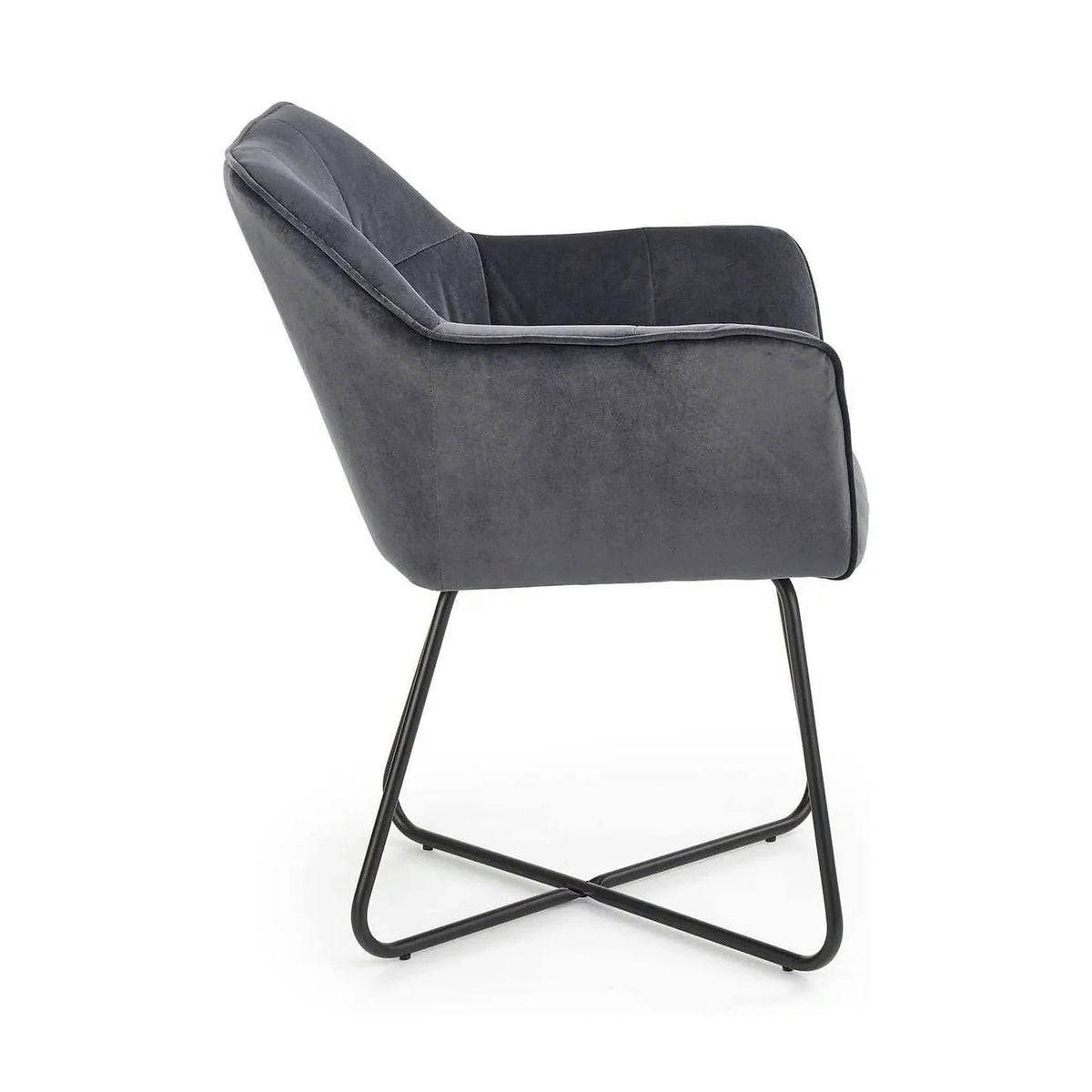 Scaun tapitat K377, gri inchis/negru, stofa catifelata/metal, 60x62x81 cm