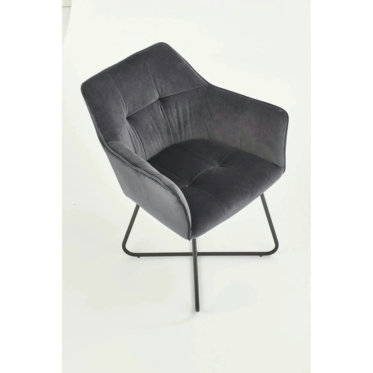 Scaun tapitat K377, gri inchis/negru, stofa catifelata/metal, 60x62x81 cm