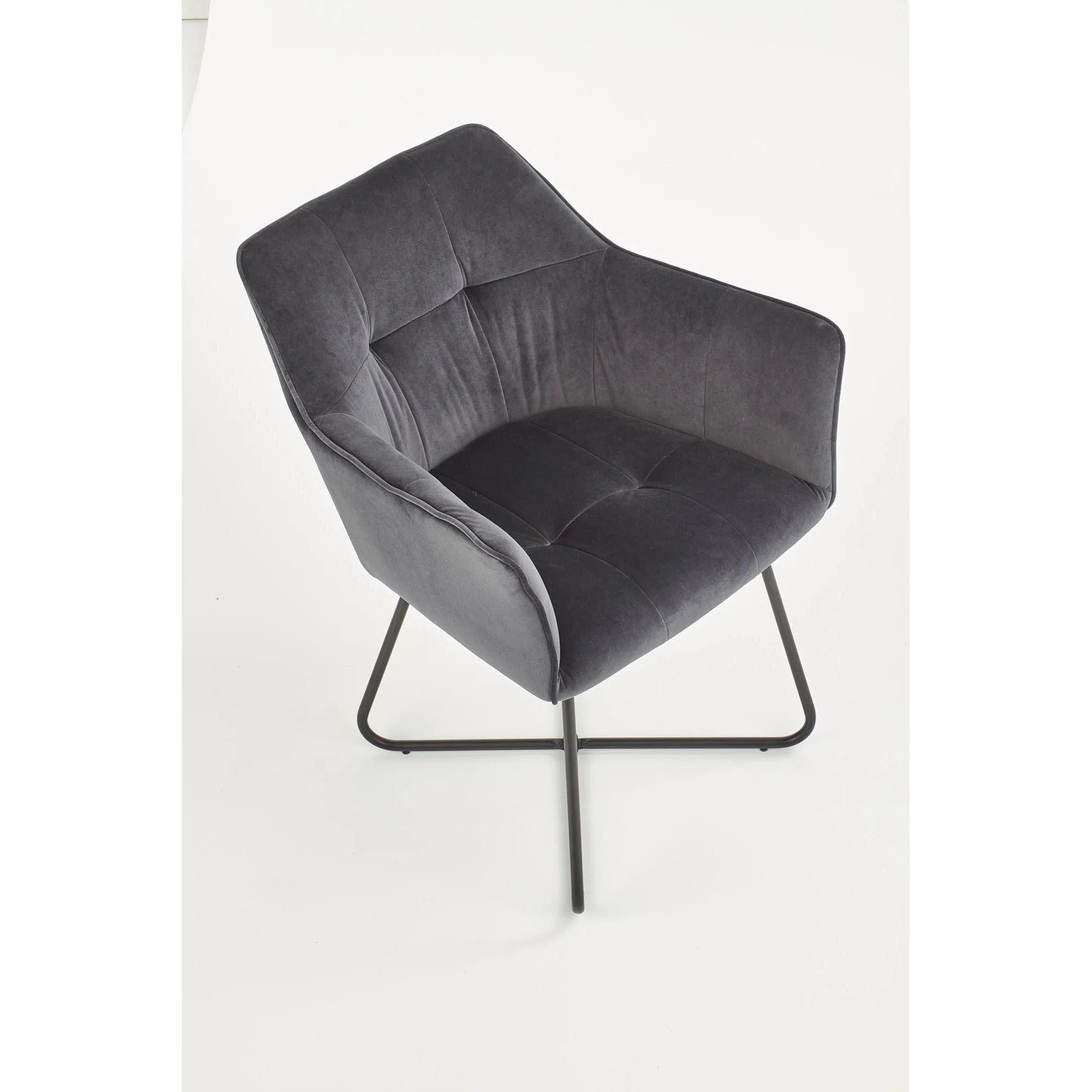 Scaun tapitat K377, gri inchis/negru, stofa catifelata/metal, 60x62x81 cm
