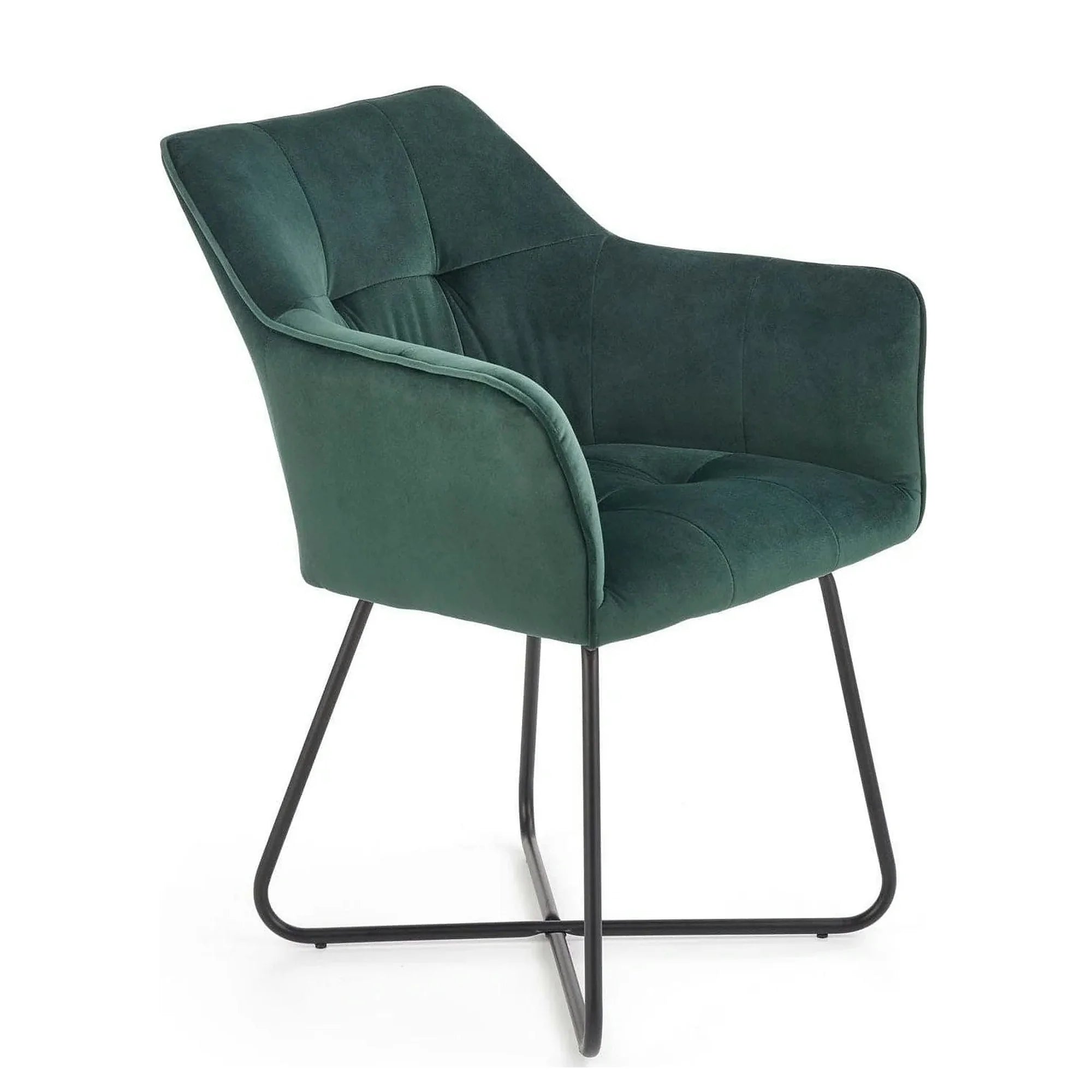 Scaun tapitat K377, verde inchis/negru, stofa catifelata/metal, 60x62x81 cm