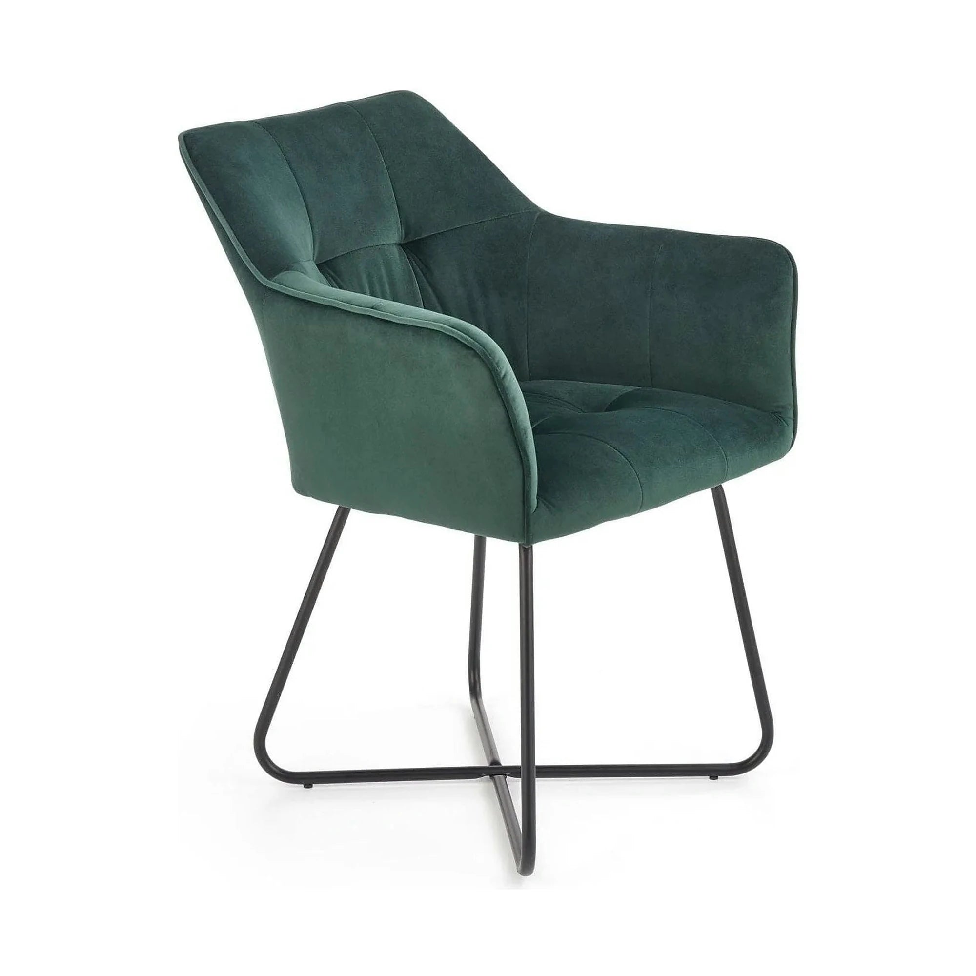 Scaun tapitat K377, verde inchis/negru, stofa catifelata/metal, 60x62x81 cm
