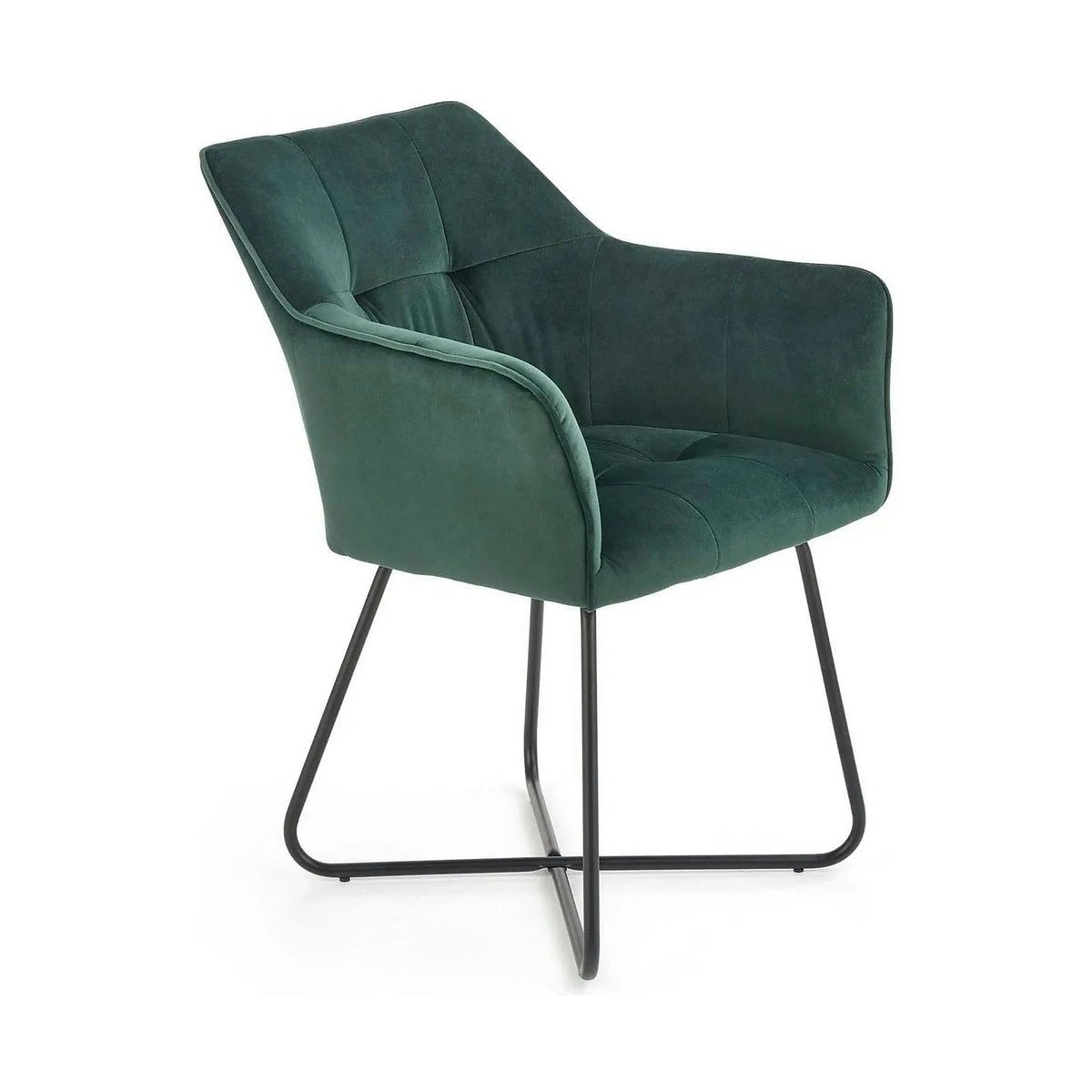 Scaun tapitat K377, verde inchis/negru, stofa catifelata/metal, 60x62x81 cm