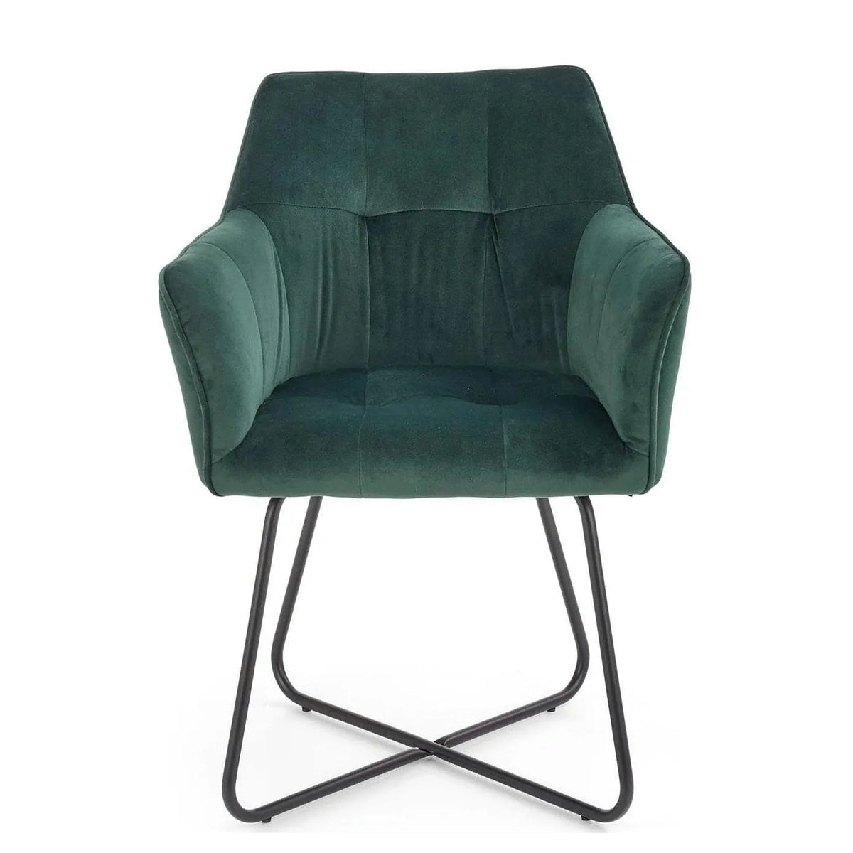 Scaun tapitat K377, verde inchis/negru, stofa catifelata/metal, 60x62x81 cm