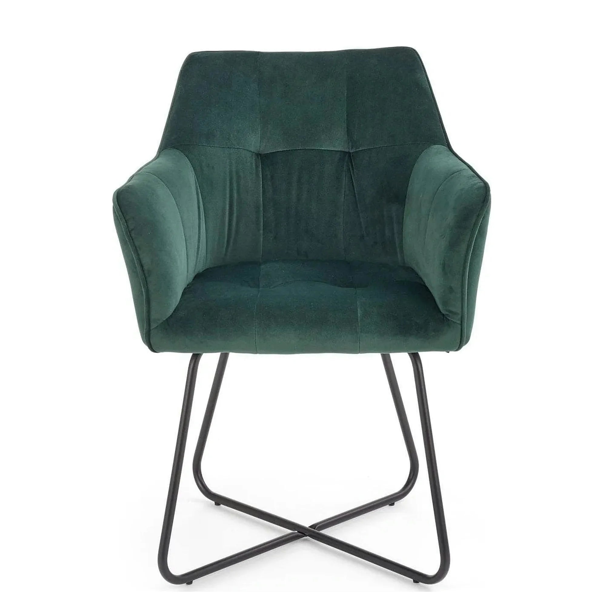 Scaun tapitat K377, verde inchis/negru, stofa catifelata/metal, 60x62x81 cm