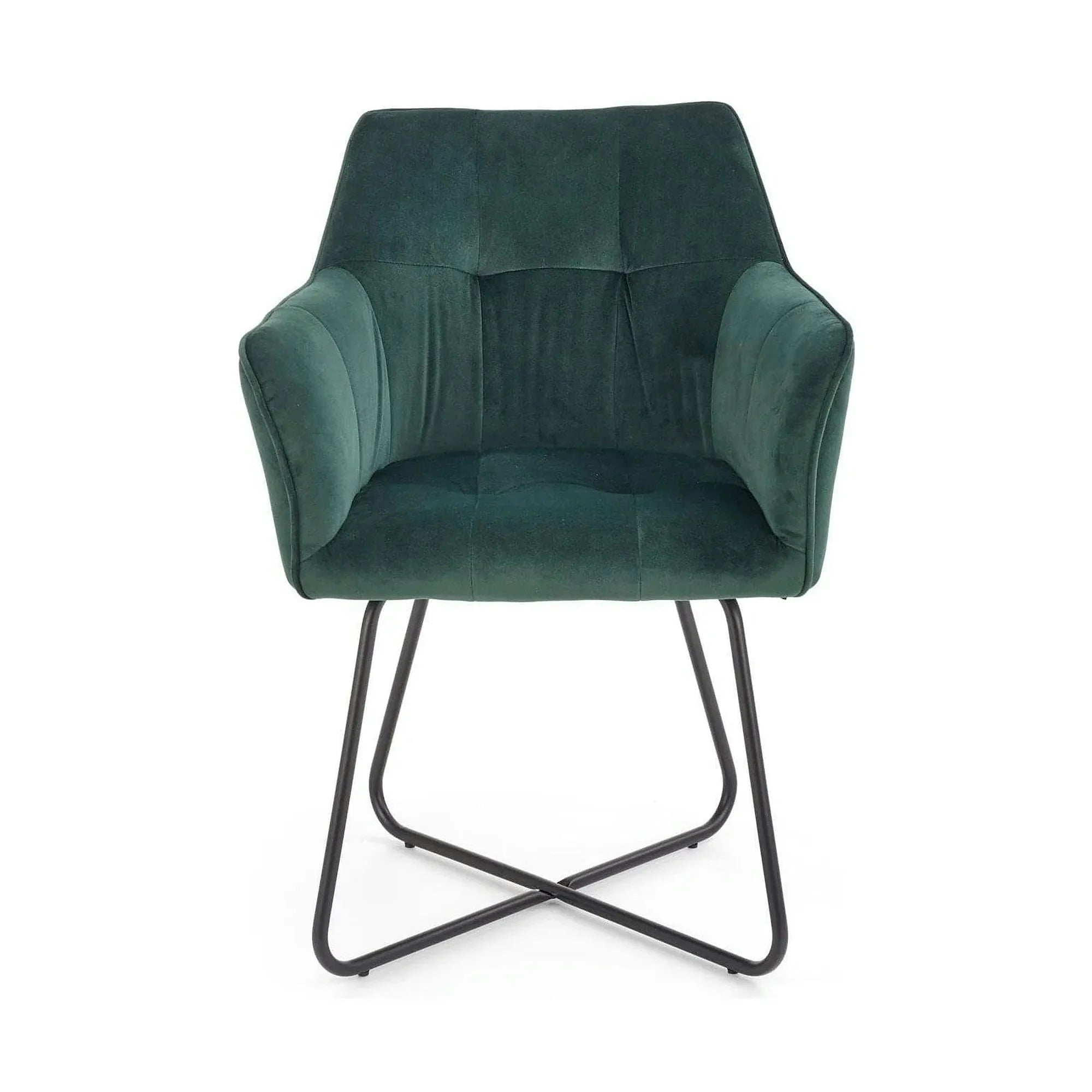 Scaun tapitat K377, verde inchis/negru, stofa catifelata/metal, 60x62x81 cm