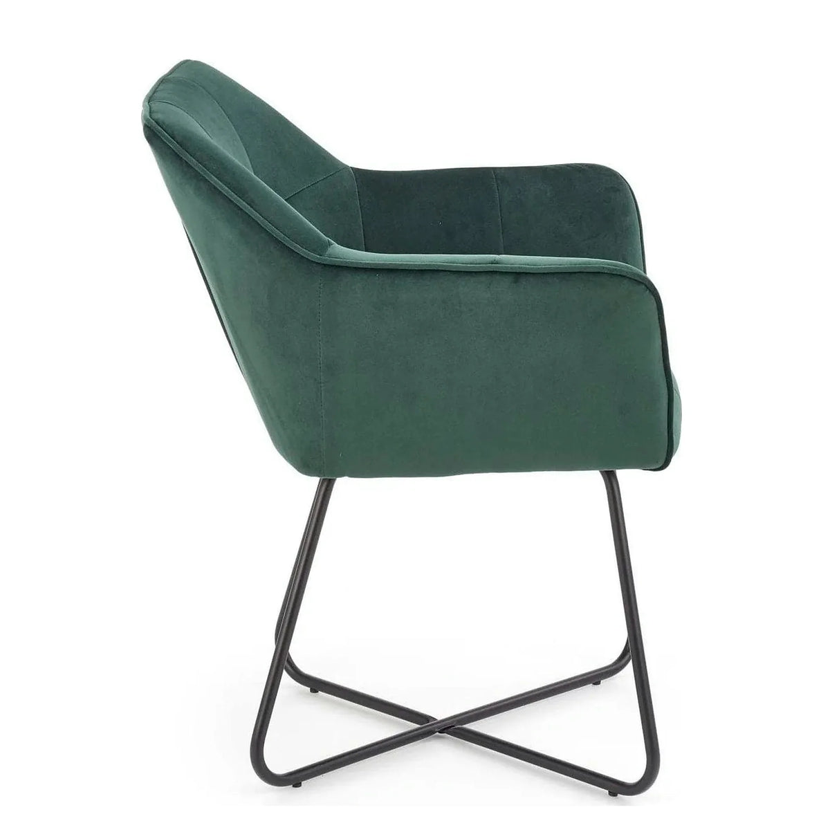 Scaun tapitat K377, verde inchis/negru, stofa catifelata/metal, 60x62x81 cm