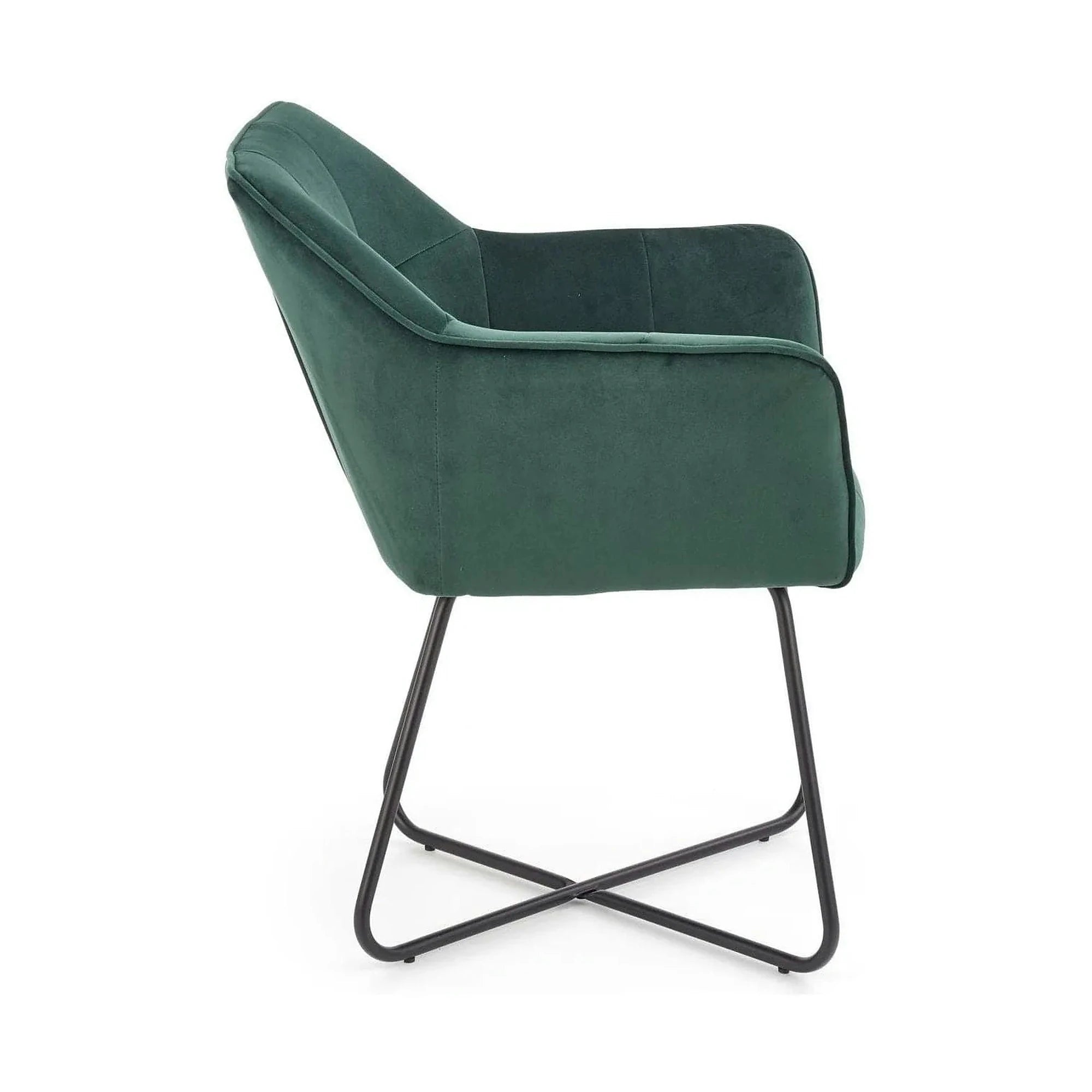 Scaun tapitat K377, verde inchis/negru, stofa catifelata/metal, 60x62x81 cm