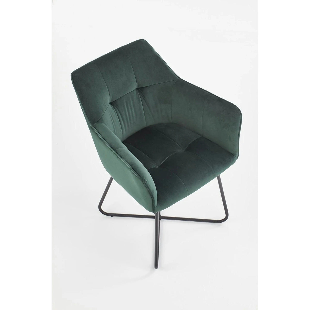 Scaun tapitat K377, verde inchis/negru, stofa catifelata/metal, 60x62x81 cm