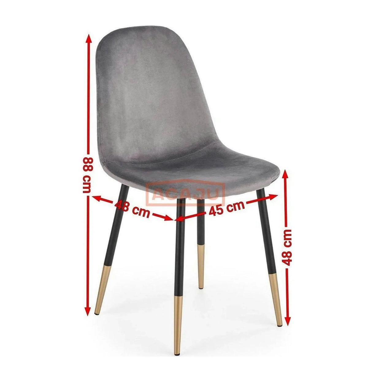 Scaun tapitat K379, gri/negru, stofa catifelata/metal, 45x48x88 cm