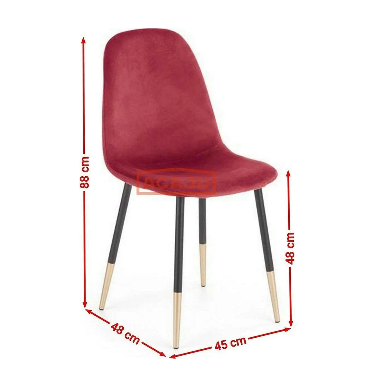 Scaun tapitat K379, rosu/negru, stofa catifelata/metal, 45x48x88 cm