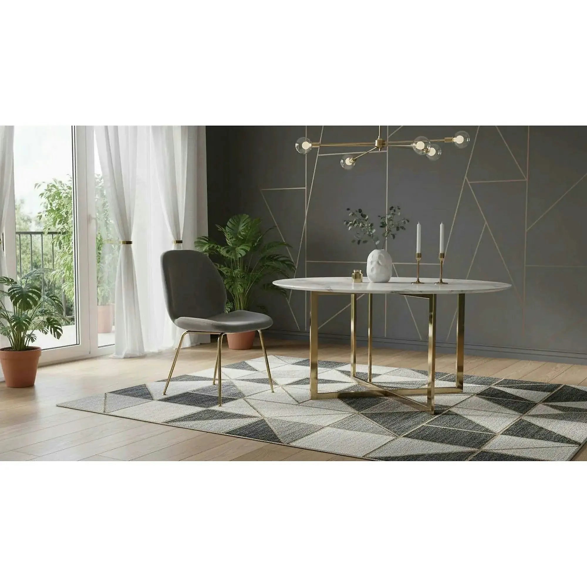 Scaun tapitat K381, gri/auriu, stofa catifelata/metal, 48x58x88 cm
