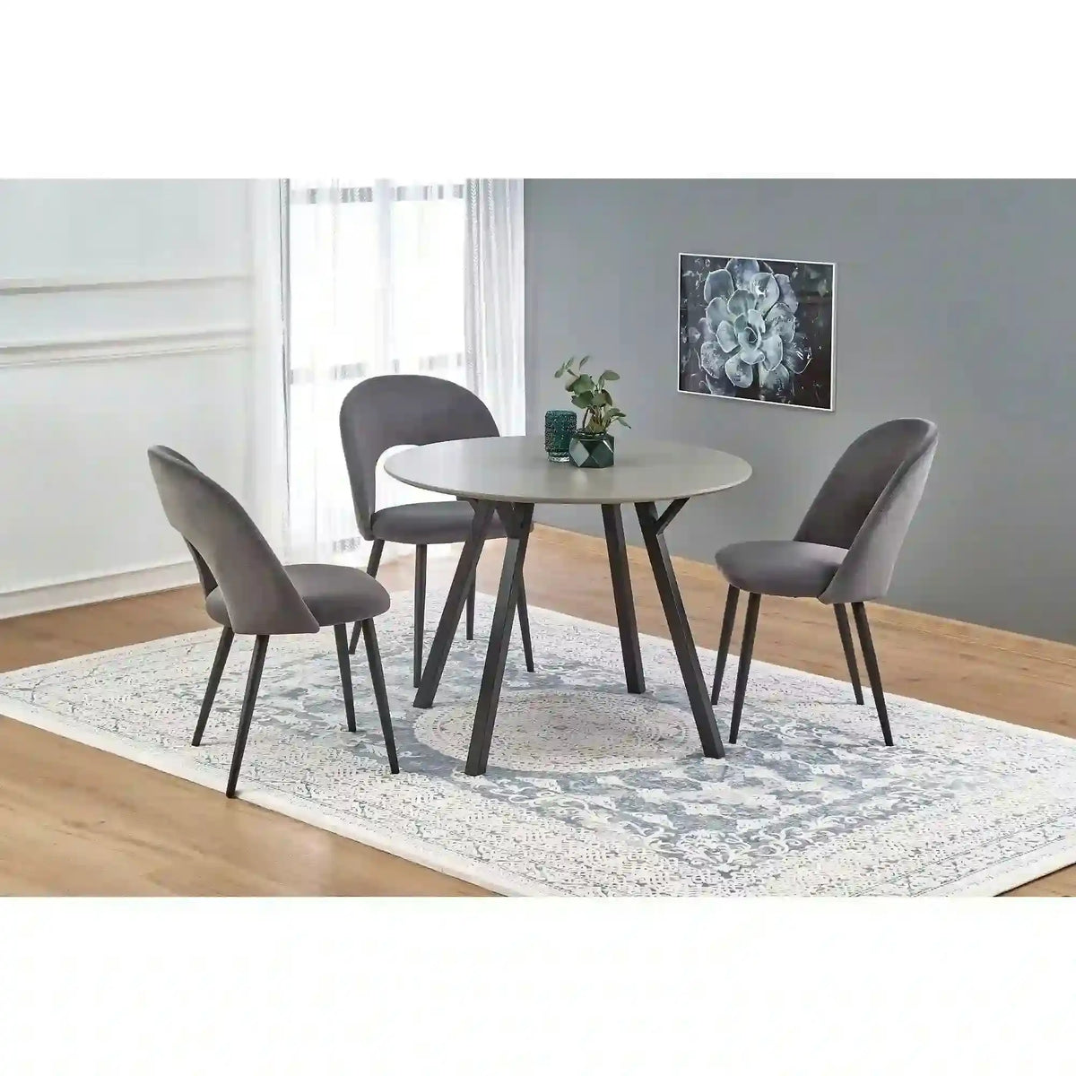 Scaun tapitat K384, gri/negru, stofa catifelata/metal, 54x57x84 cm