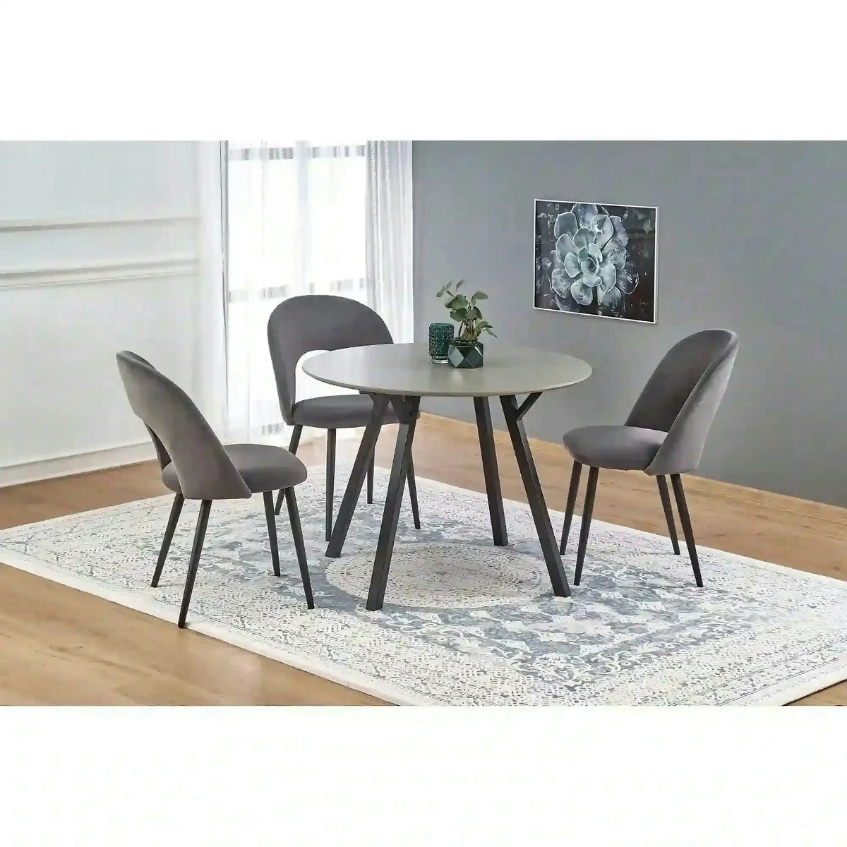 Scaun tapitat K384, gri/negru, stofa catifelata/metal, 54x57x84 cm