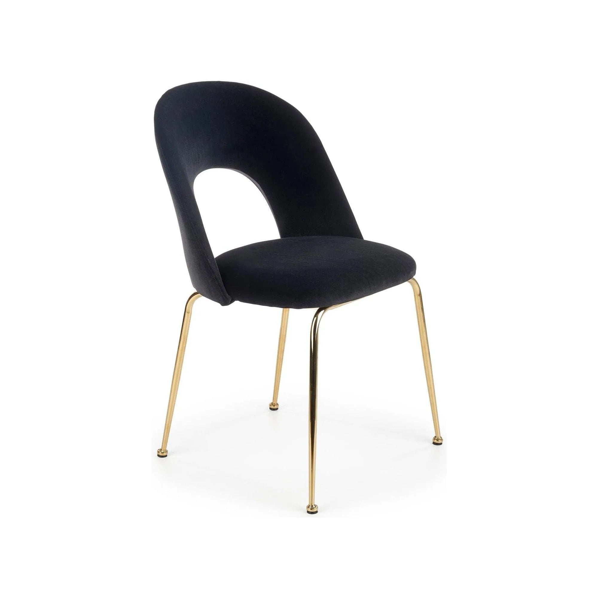 Scaun tapitat K385, negru/auriu, stofa catifelata/metal, 54x59x88 cm