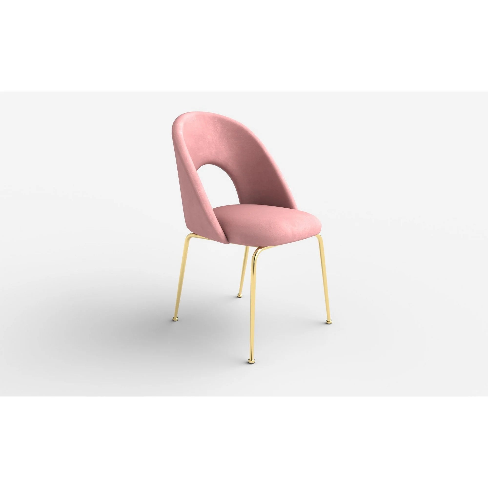 Scaun tapitat K385, roz deschis/auriu, stofa catifelata/metal, 54x59x88 cm