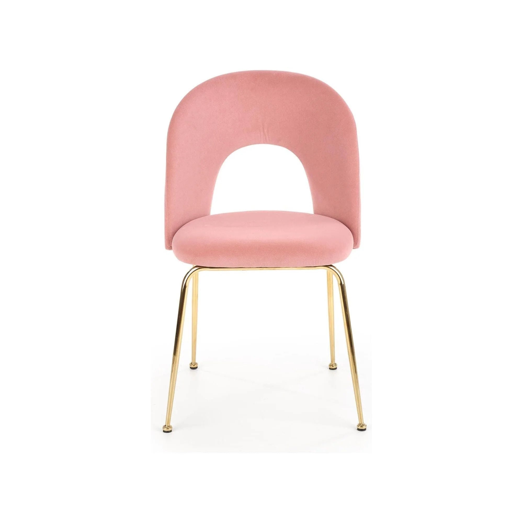 Scaun tapitat K385, roz deschis/auriu, stofa catifelata/metal, 54x59x88 cm