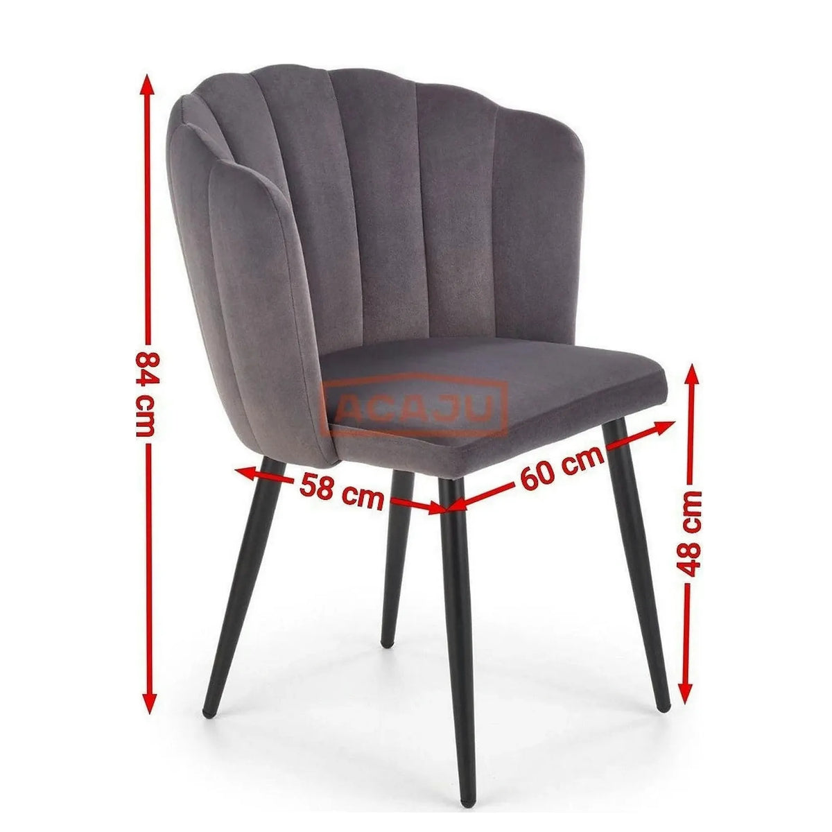 Scaun tapitat K386, gri inchis/negru, stofa catifelata/metal, 60x58x84 cm