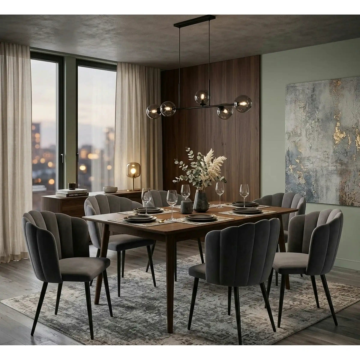 Scaun tapitat K386, gri inchis/negru, stofa catifelata/metal, 60x58x84 cm