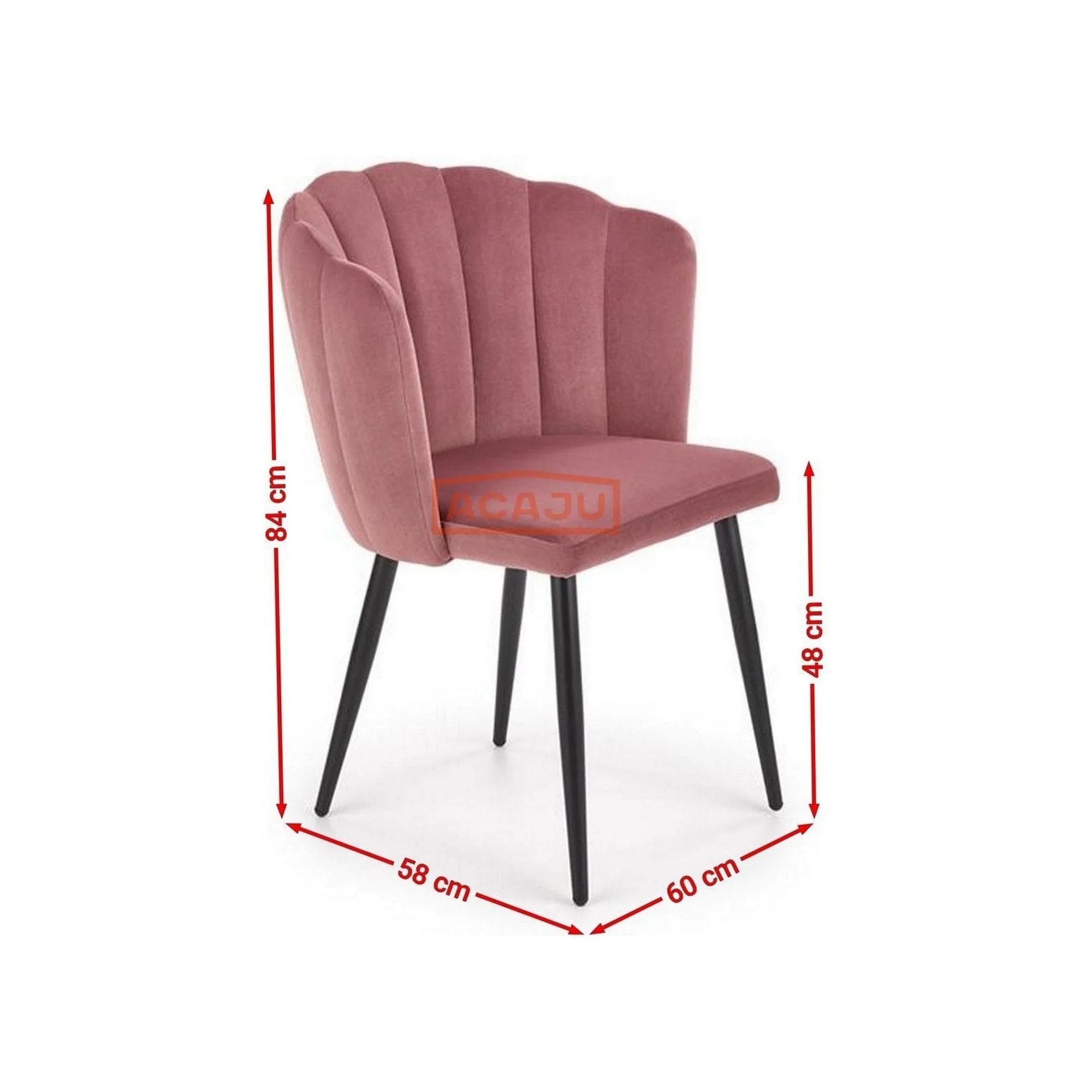 Scaun tapitat K386, roz/negru, stofa catifelat/metal, 60x58x84 cm