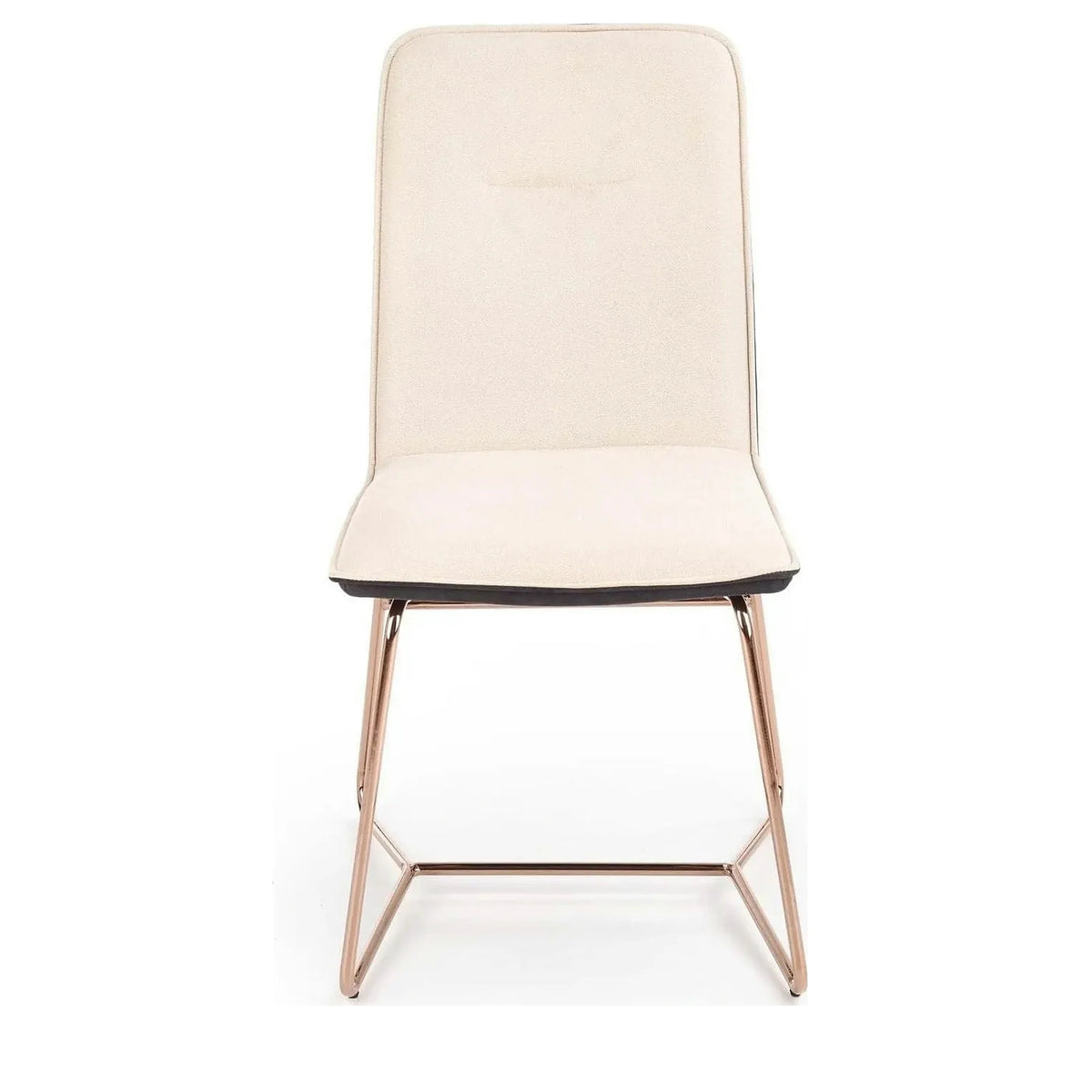 Scaun tapitat K390, crem/gri inchis/roz auriu, stofa/piele ecologica/metal, 46x60x90 cm