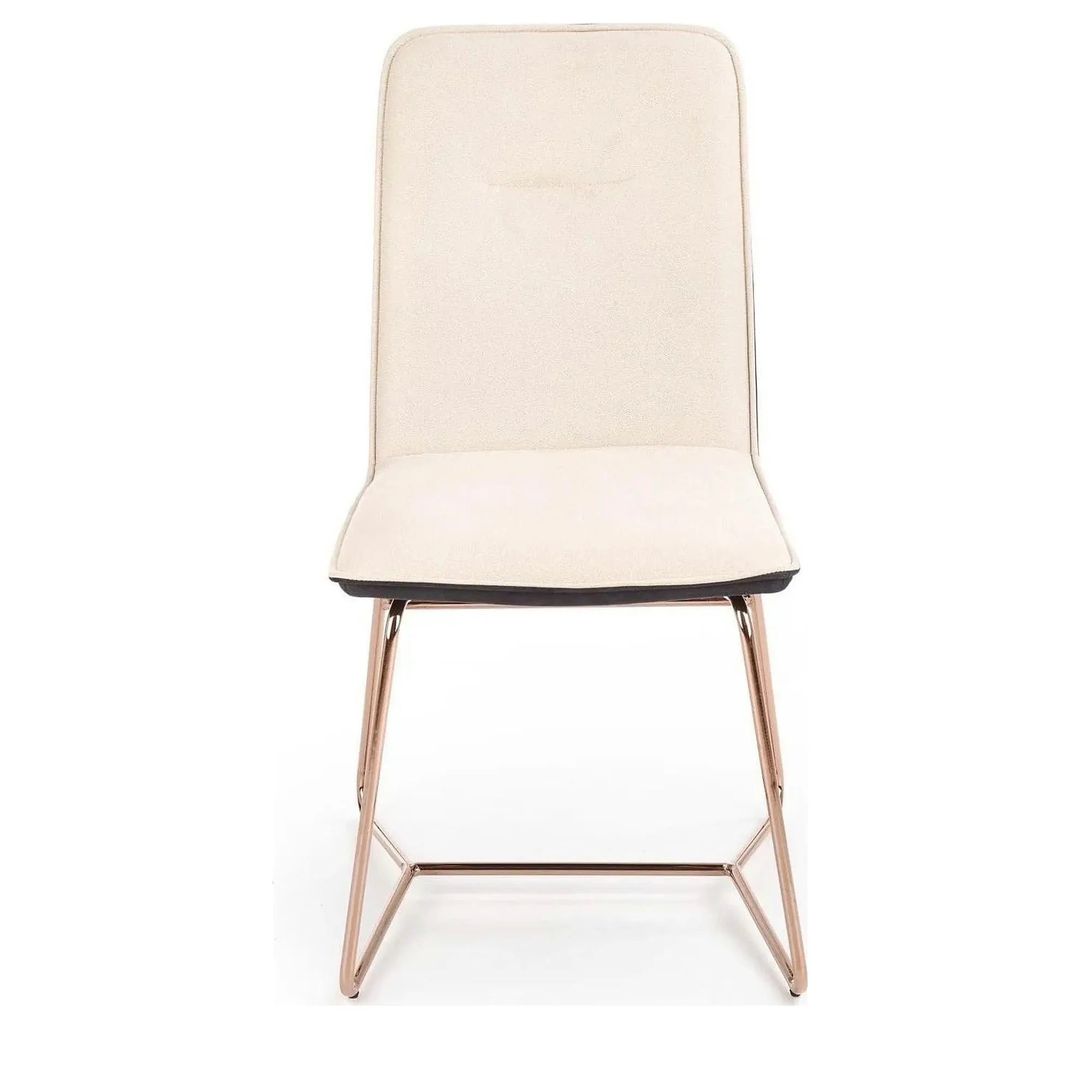 Scaun tapitat K390, crem/gri inchis/roz auriu, stofa/piele ecologica/metal, 46x60x90 cm