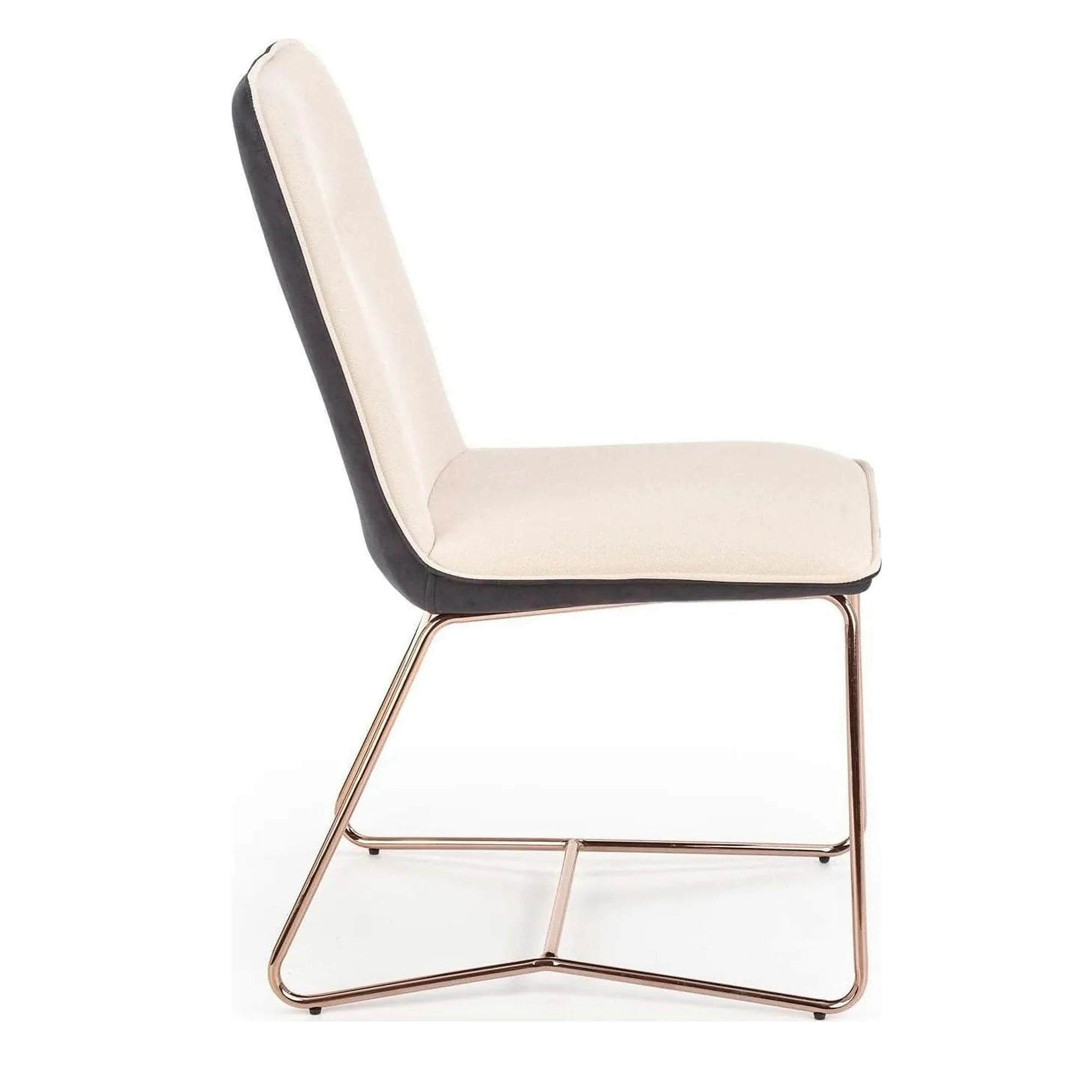 Scaun tapitat K390, crem/gri inchis/roz auriu, stofa/piele ecologica/metal, 46x60x90 cm