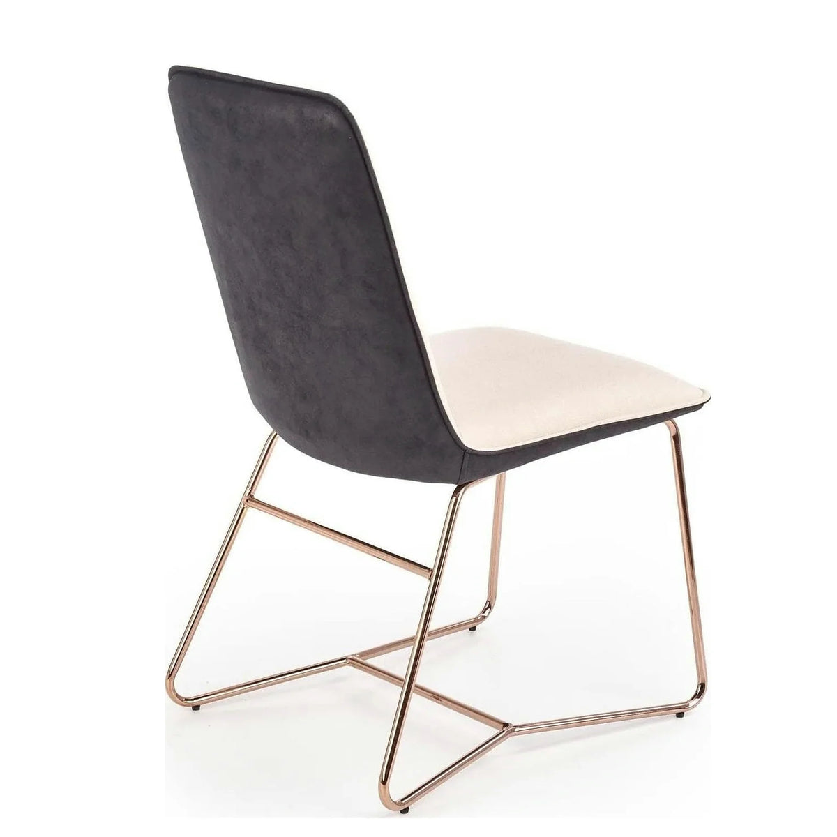 Scaun tapitat K390, crem/gri inchis/roz auriu, stofa/piele ecologica/metal, 46x60x90 cm