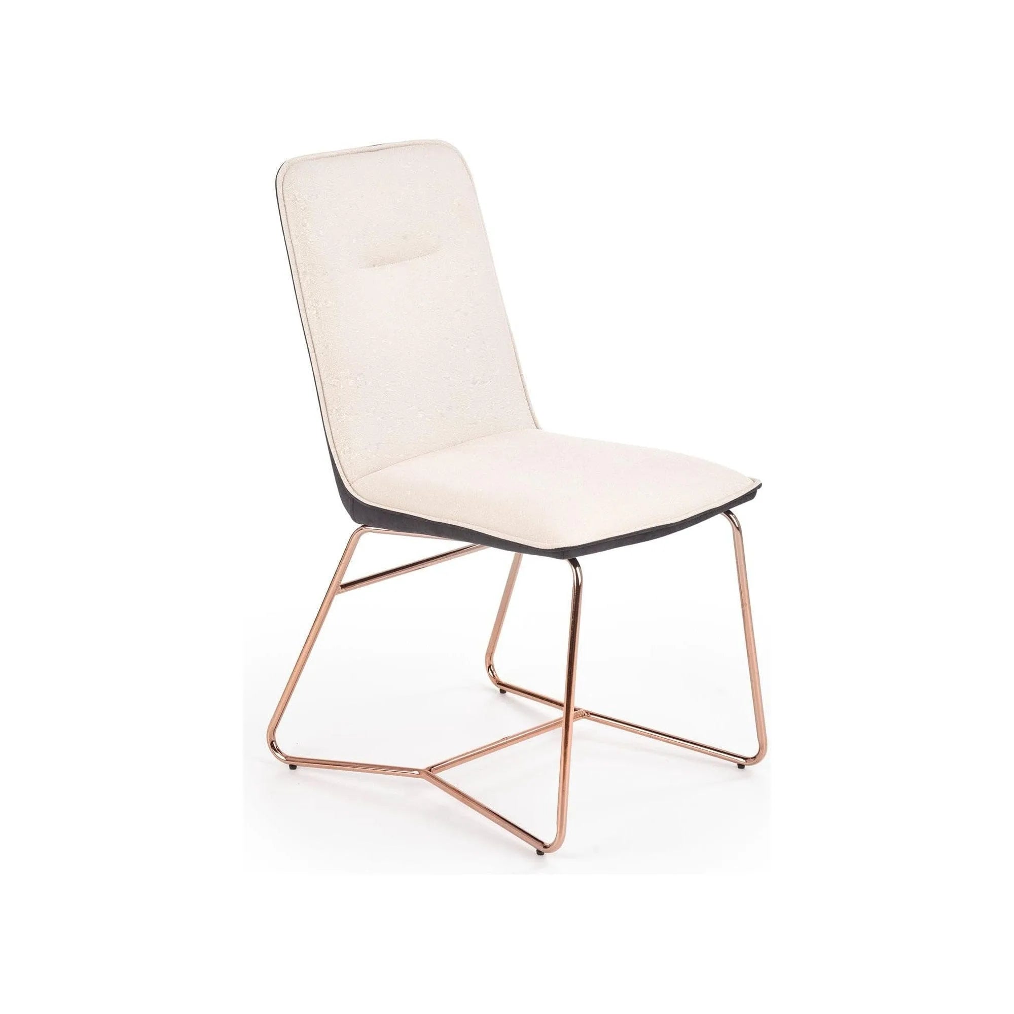 Scaun tapitat K390, crem/gri inchis/roz auriu, stofa/piele ecologica/metal, 46x60x90 cm