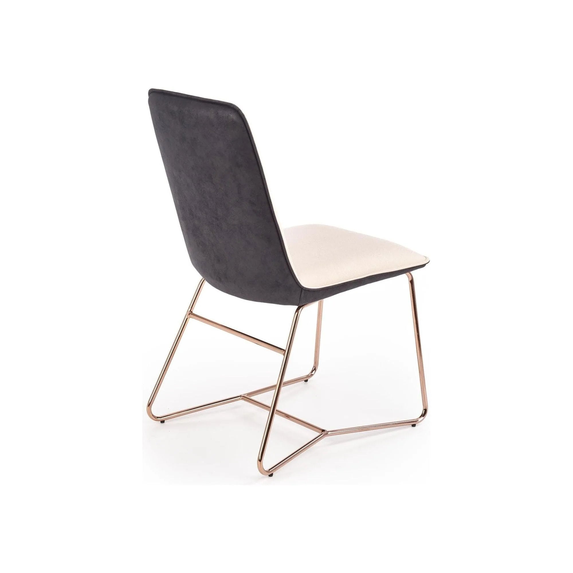 Scaun tapitat K390, crem/gri inchis/roz auriu, stofa/piele ecologica/metal, 46x60x90 cm