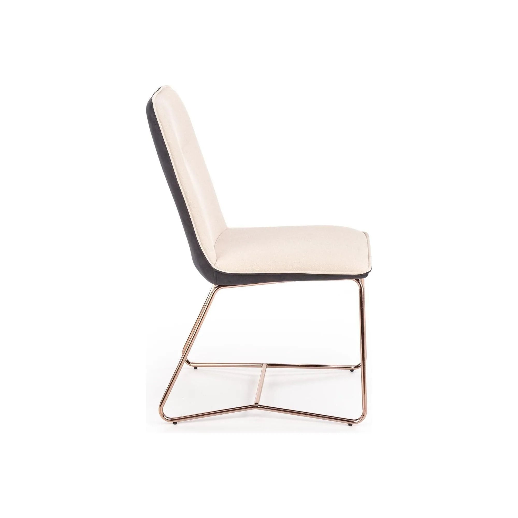 Scaun tapitat K390, crem/gri inchis/roz auriu, stofa/piele ecologica/metal, 46x60x90 cm