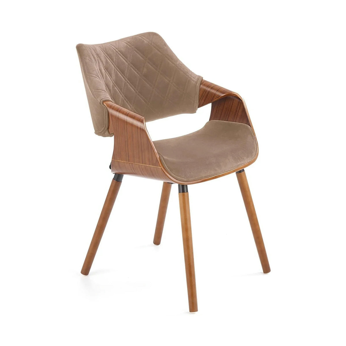 Scaun tapitat K396, bej/nuc, stofa catifelata/placaj, 56x55x77 cm