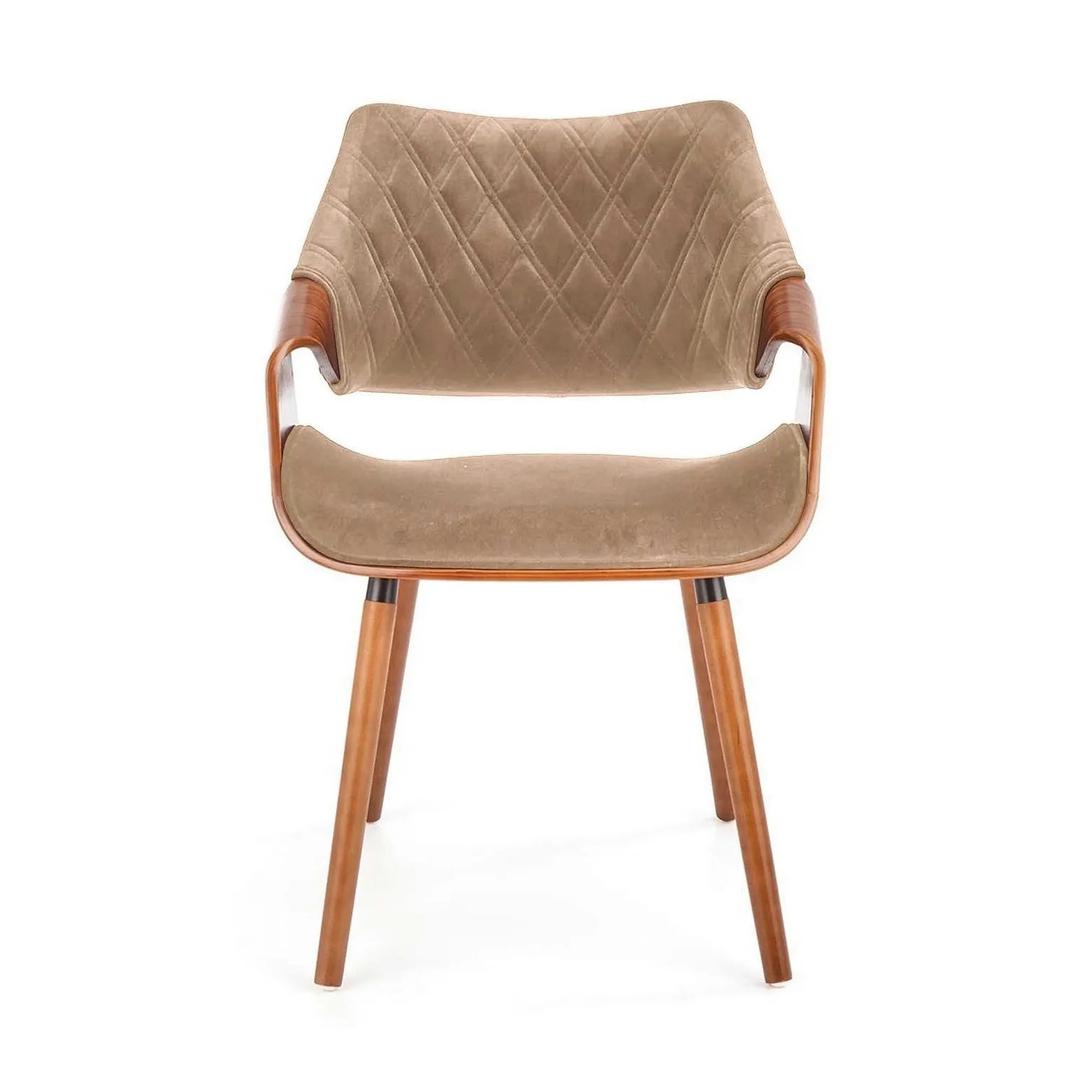 Scaun tapitat K396, bej/nuc, stofa catifelata/placaj, 56x55x77 cm