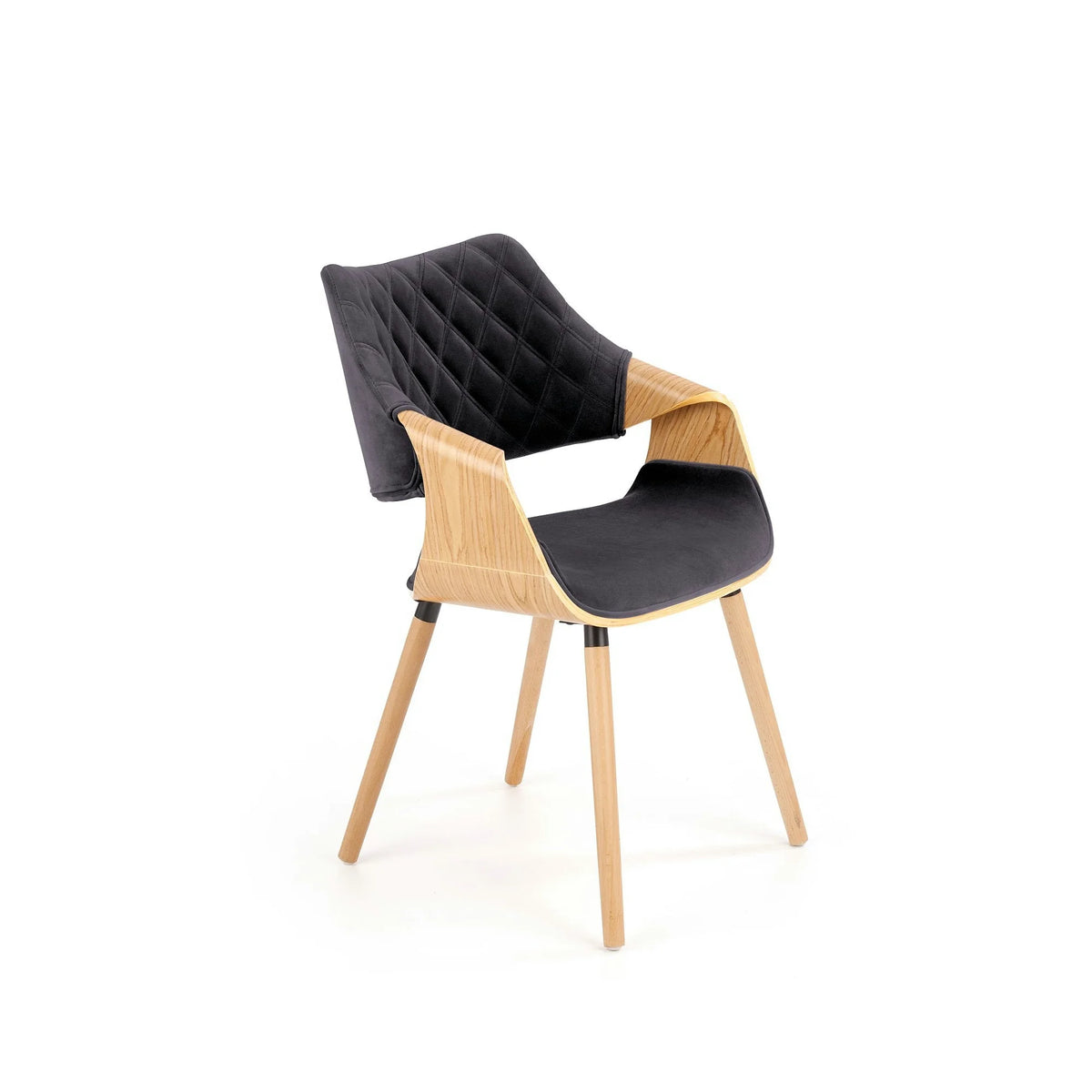 Scaun tapitat K396, negru/stejar, stofa catifelata/placaj, 56x55x77 cm