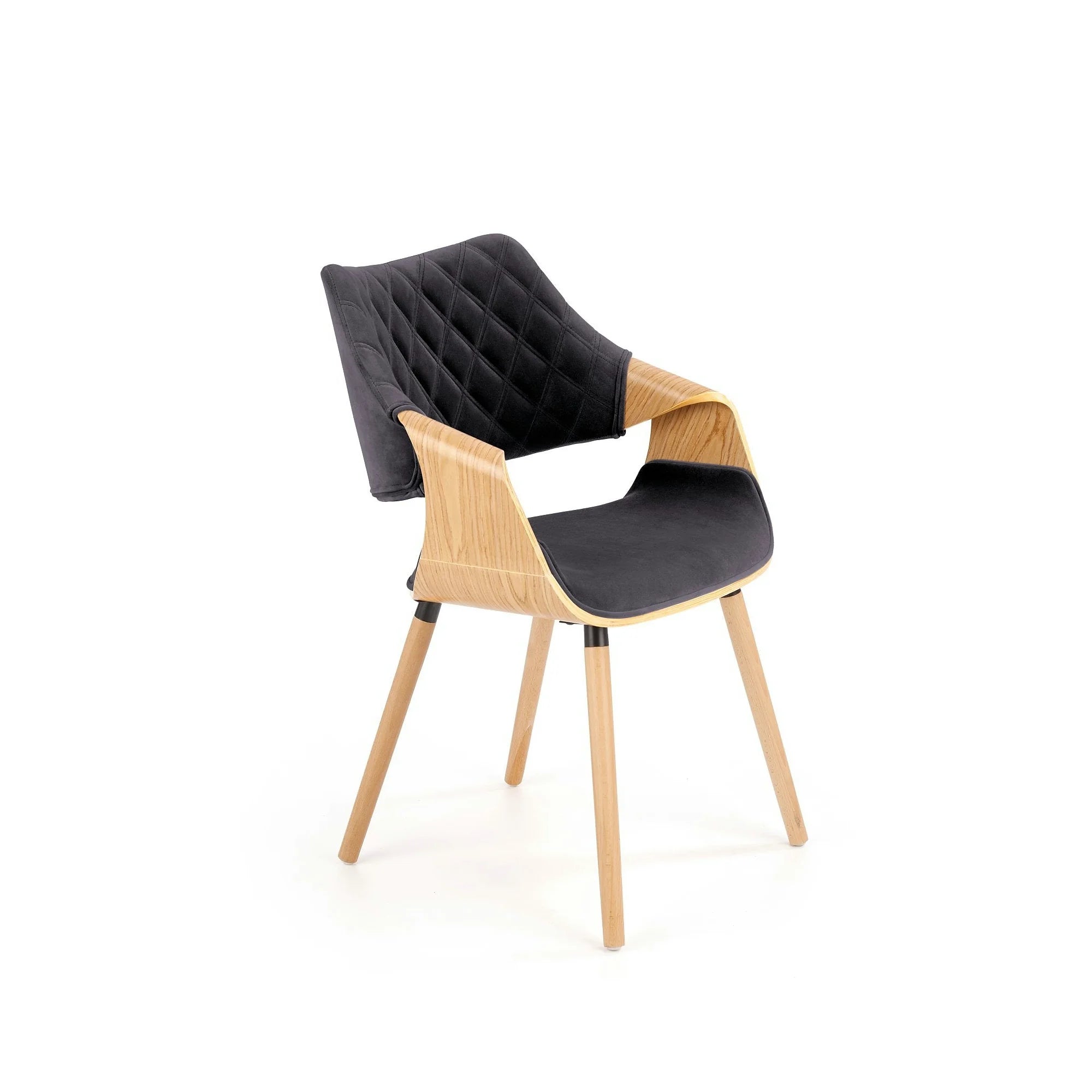 Scaun tapitat K396, negru/stejar, stofa catifelata/placaj, 56x55x77 cm
