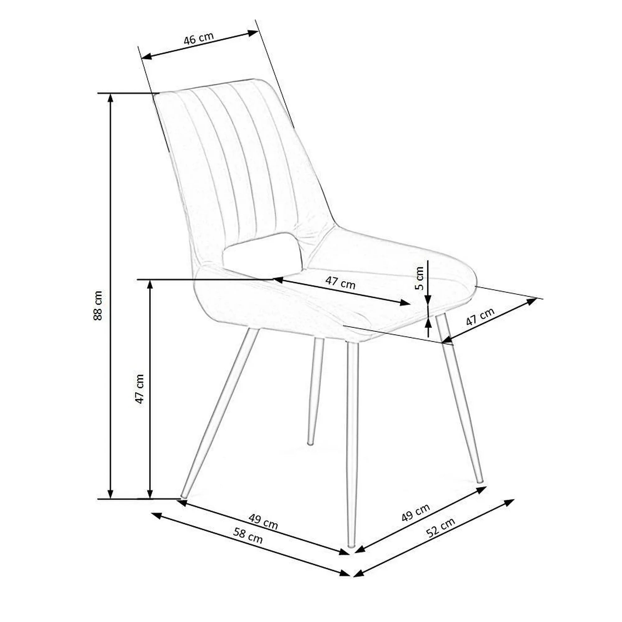 Scaun tapitat K404, gri/negru, stofa/metal, 52x58x88 cm