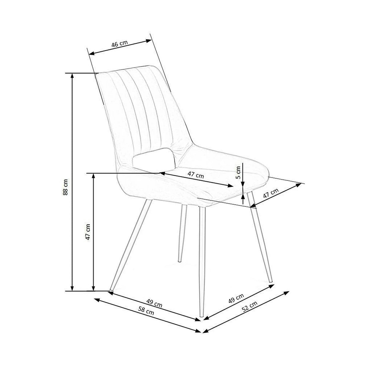 Scaun tapitat K404, gri/negru, stofa/metal, 52x58x88 cm