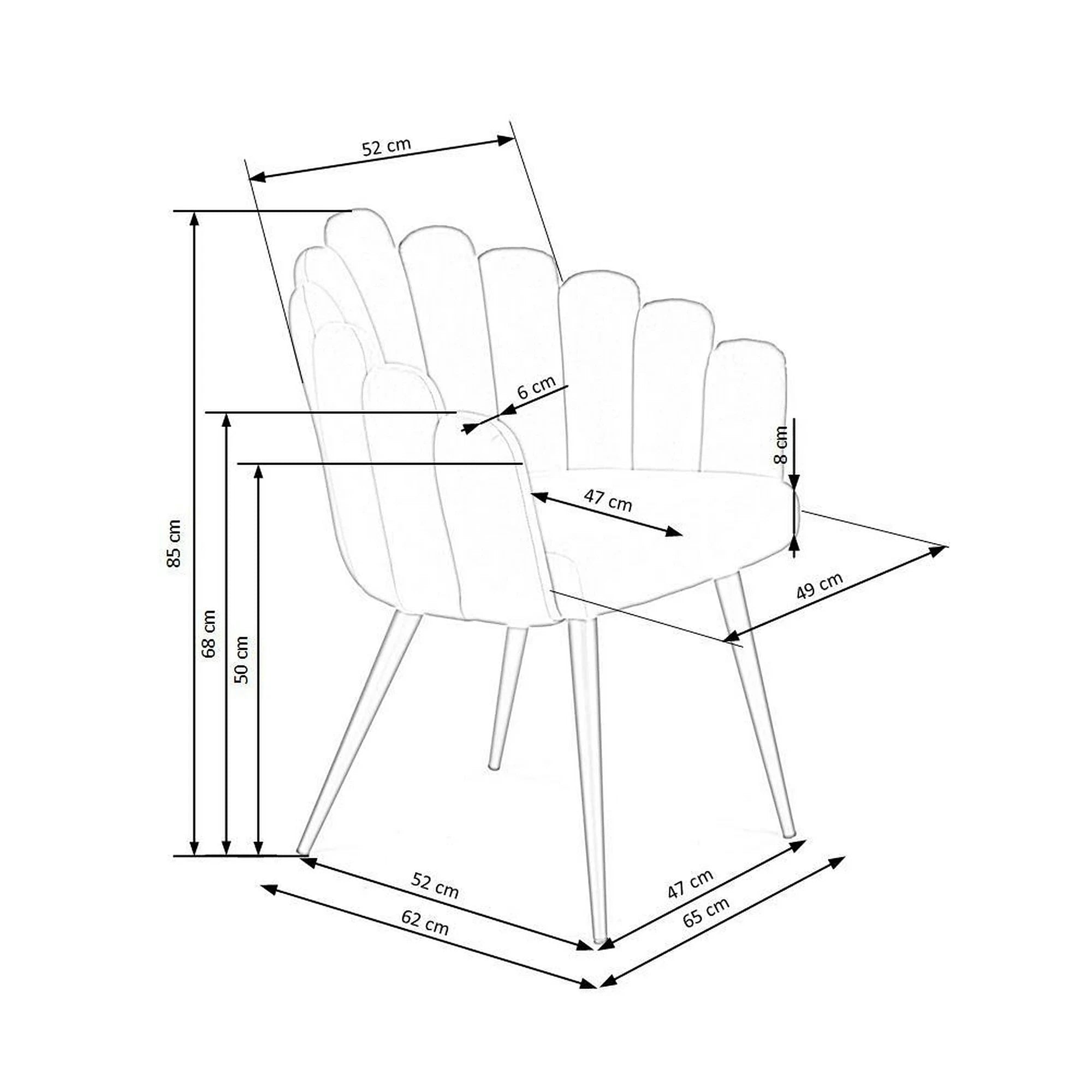 Scaun tapitat K410, galben mustar, stofa catifelata, 65x62x85 cm
