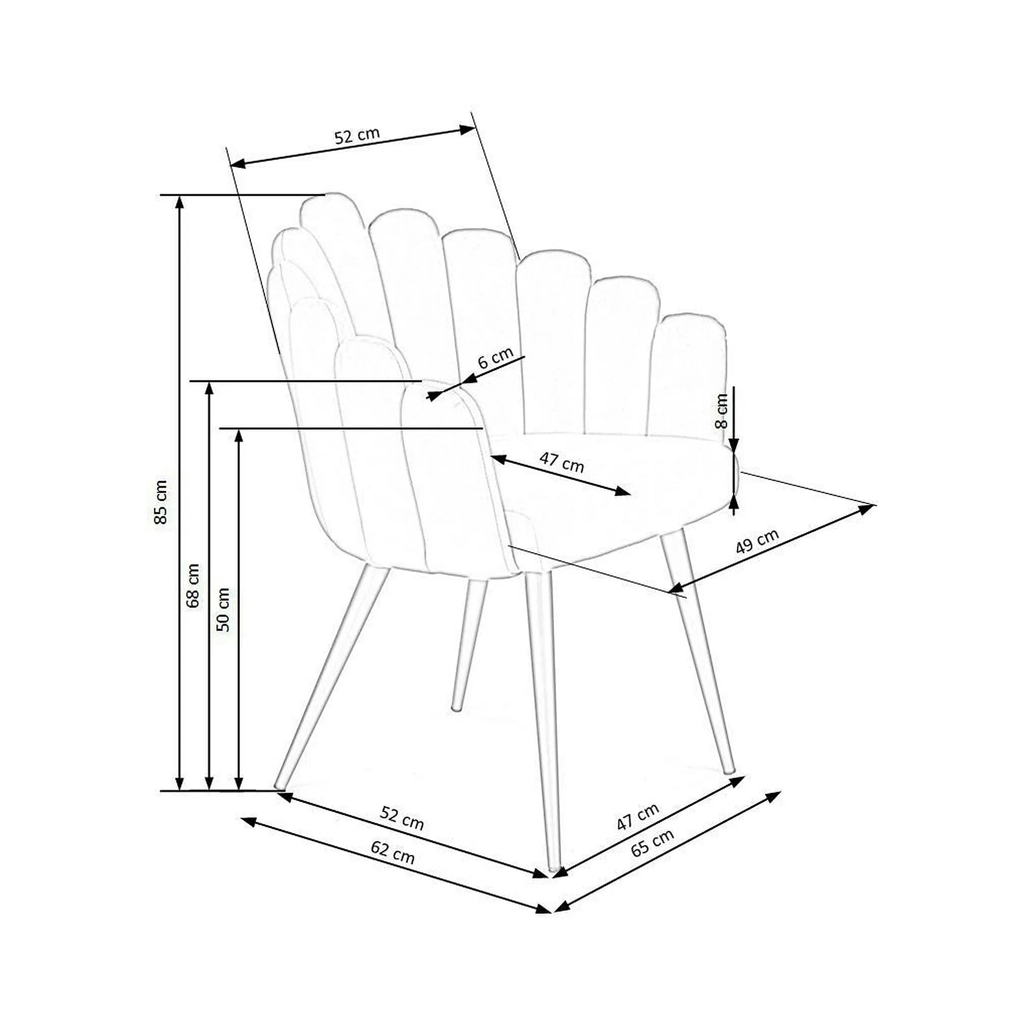 Scaun tapitat K410, galben mustar, stofa catifelata, 65x62x85 cm