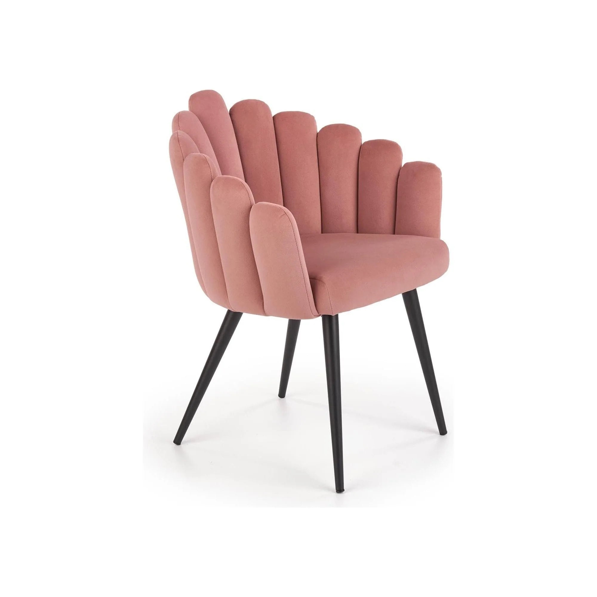 Scaun tapitat K410, roz/negru, stofa catifelat/metal, 65x62x85 cm