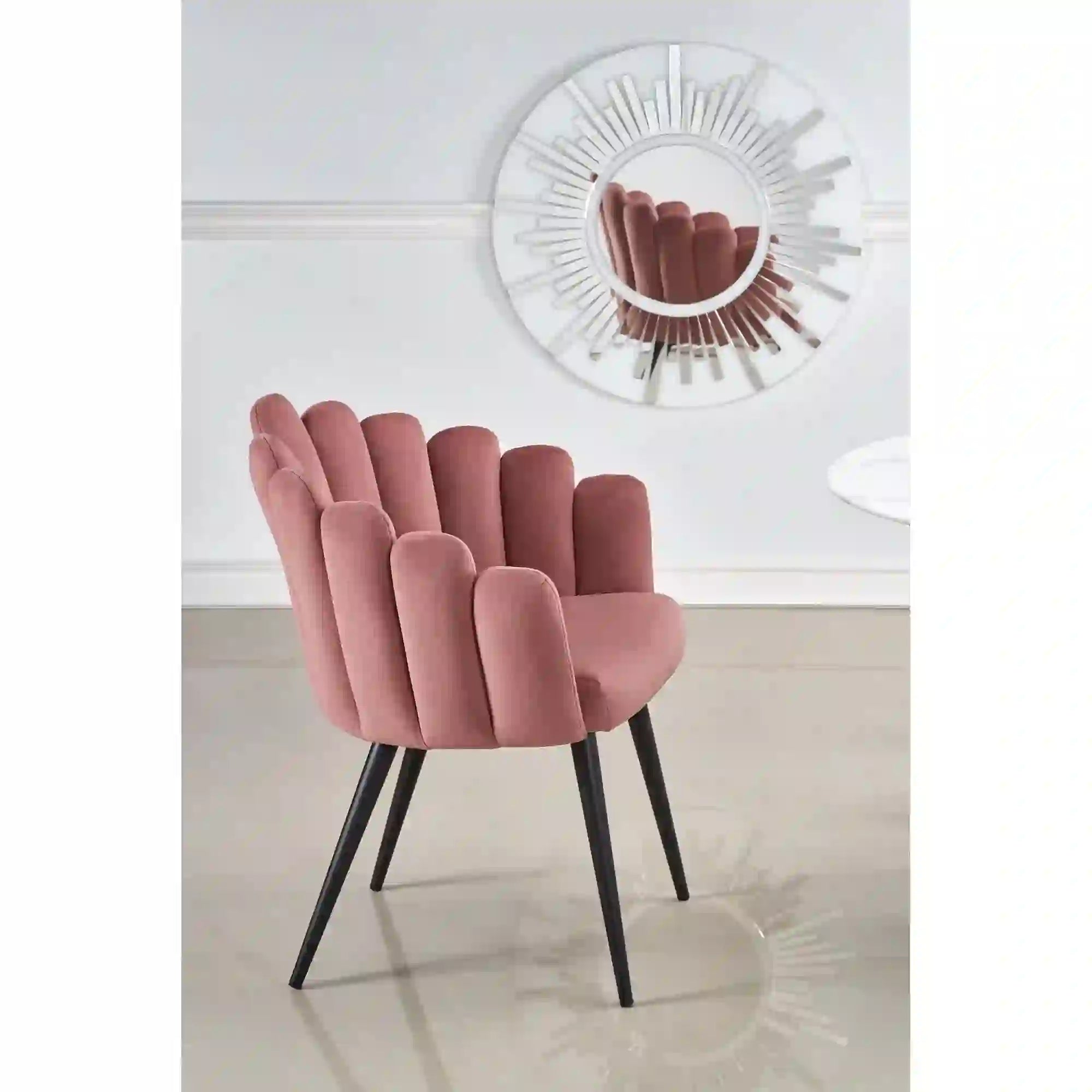 Scaun tapitat K410, roz/negru, stofa catifelat/metal, 65x62x85 cm