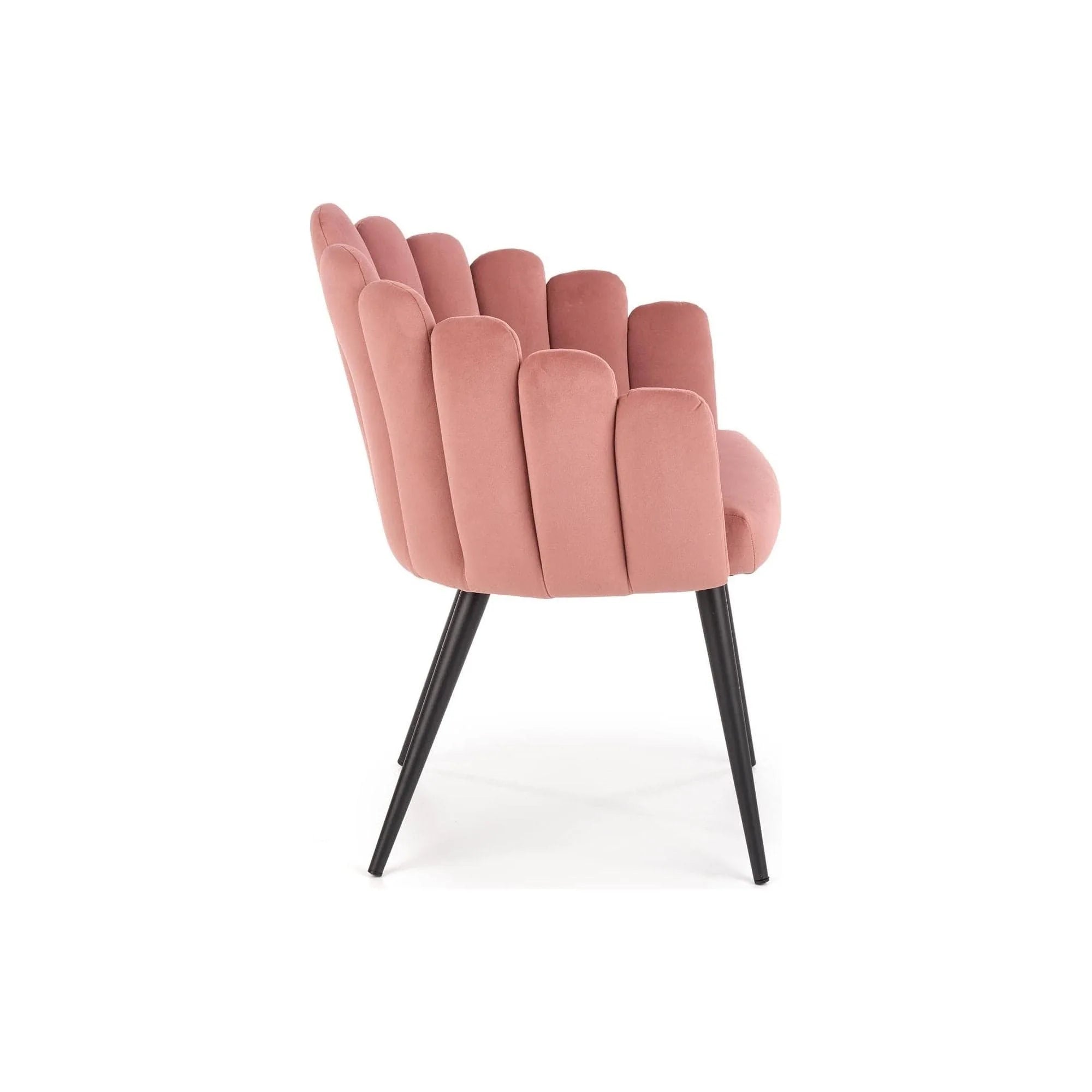 Scaun tapitat K410, roz/negru, stofa catifelat/metal, 65x62x85 cm