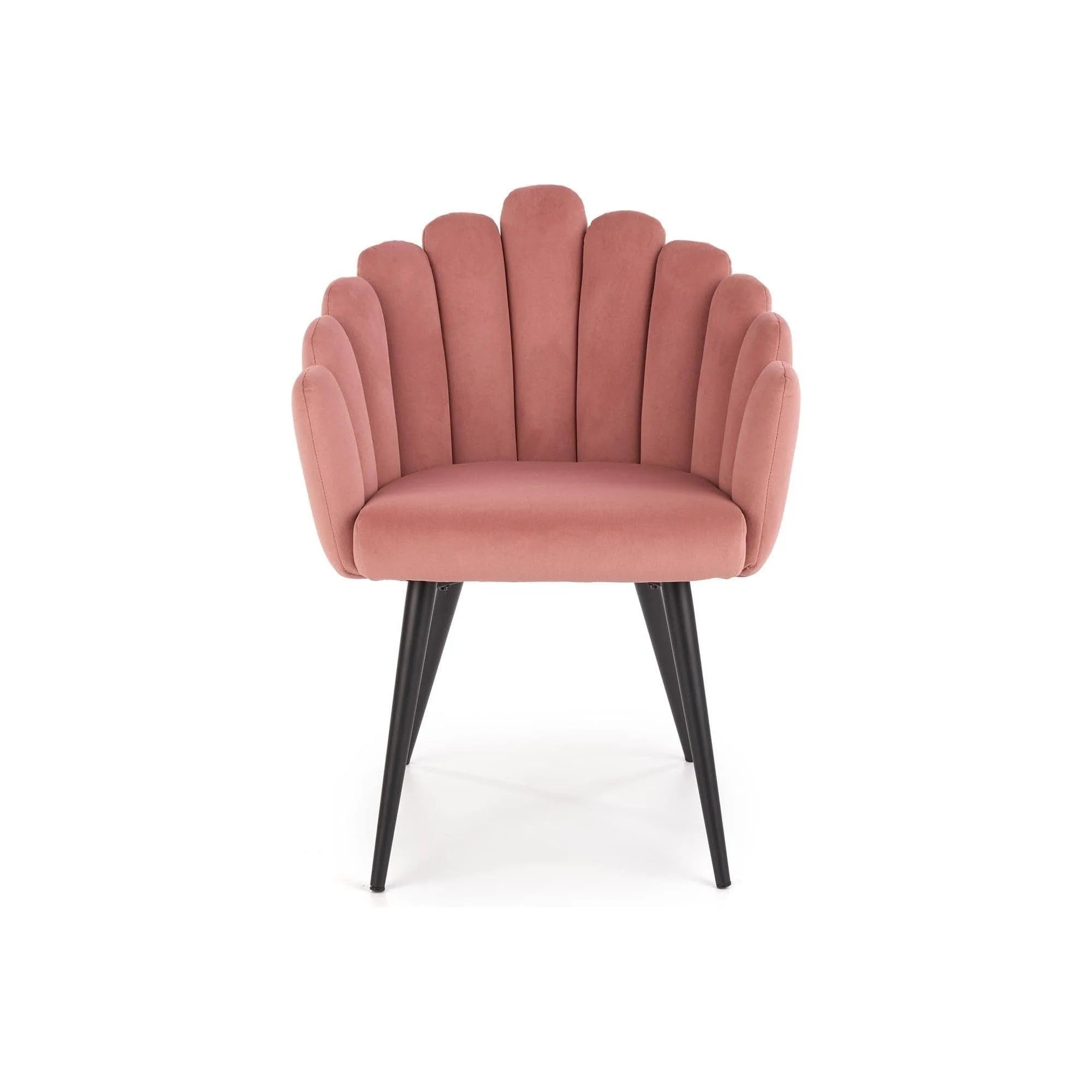 Scaun tapitat K410, roz/negru, stofa catifelat/metal, 65x62x85 cm