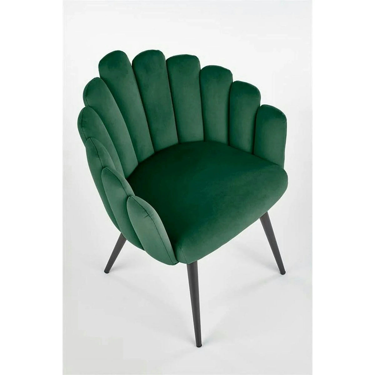 Scaun tapitat K410, verde/negru, stofa catifelata/metal, 65x62x85 cm