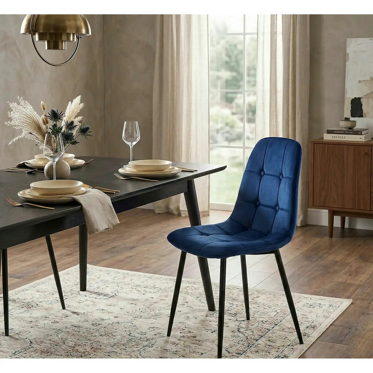 Scaun tapitat K417, albastru, 46x56x87 cm