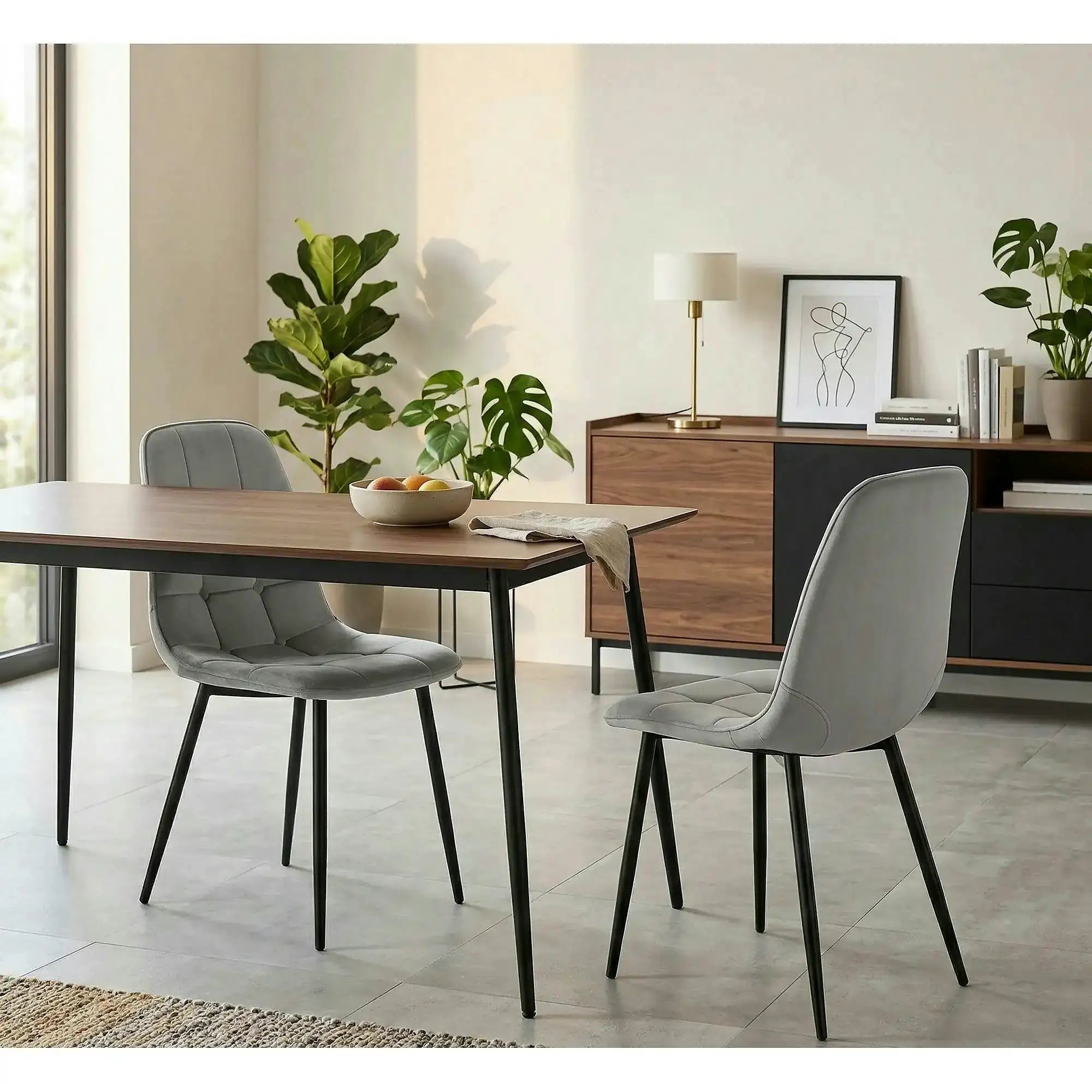 Scaun tapitat K417, gri/negru, stofa catifelata/metal, 46x56x87 cm